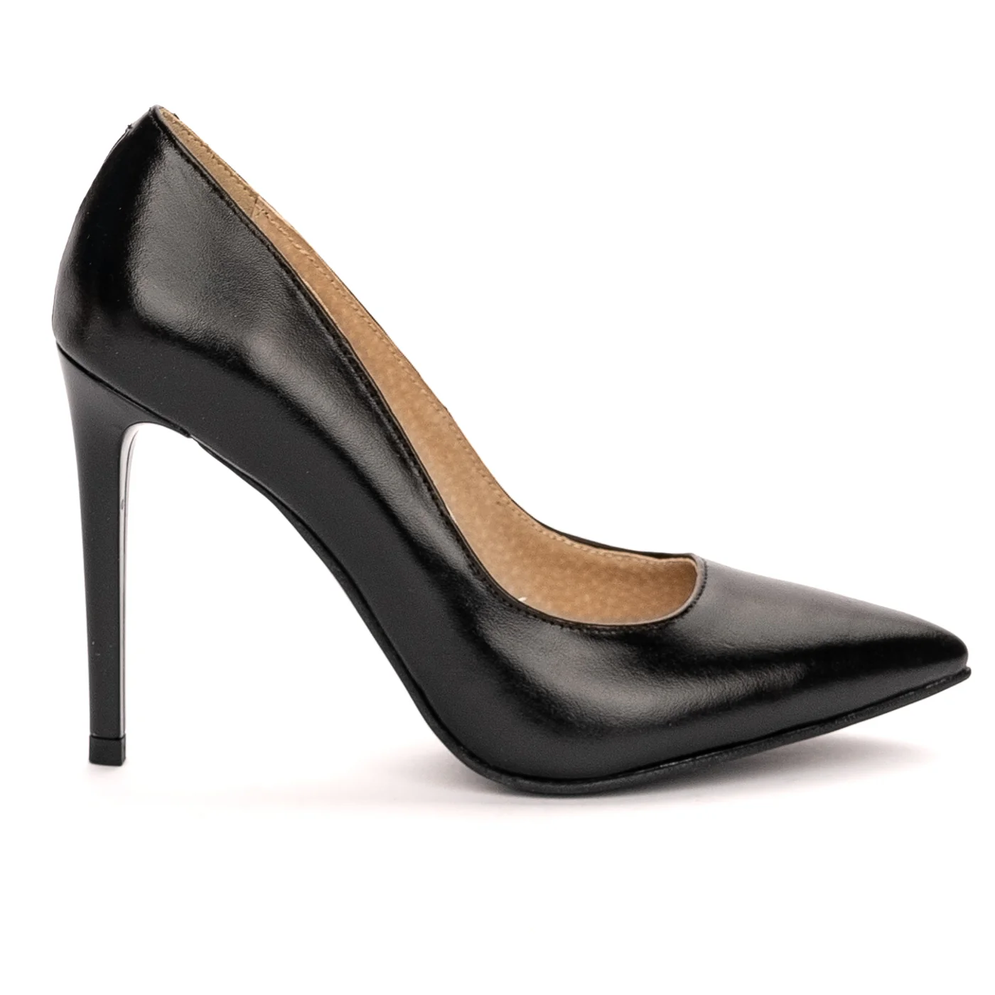 Pantofi dama din piele naturala neagra cu toc subtire 10 cm 13442