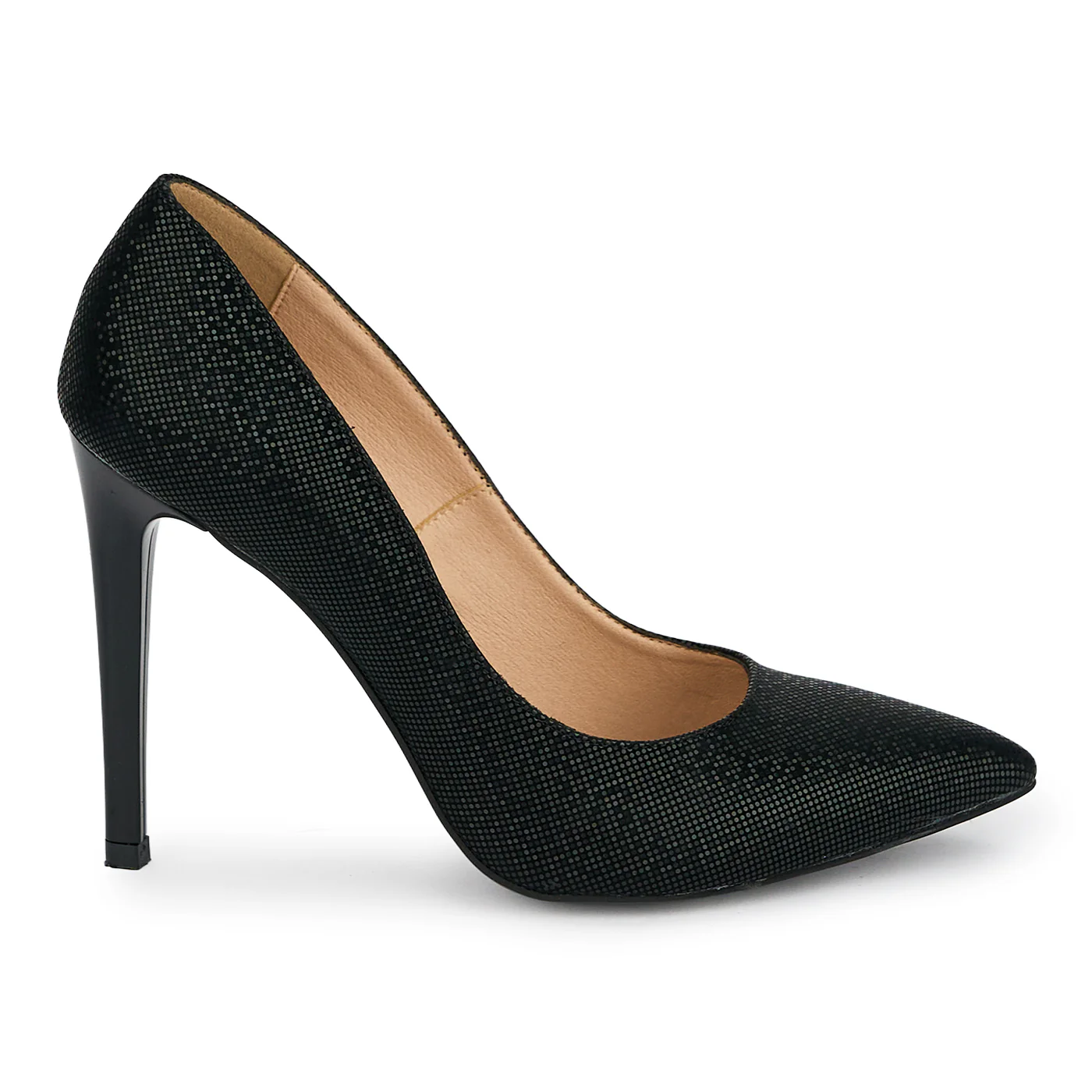 Pantofi dama din piele naturala neagra cu toc subtire 10 cm 19416