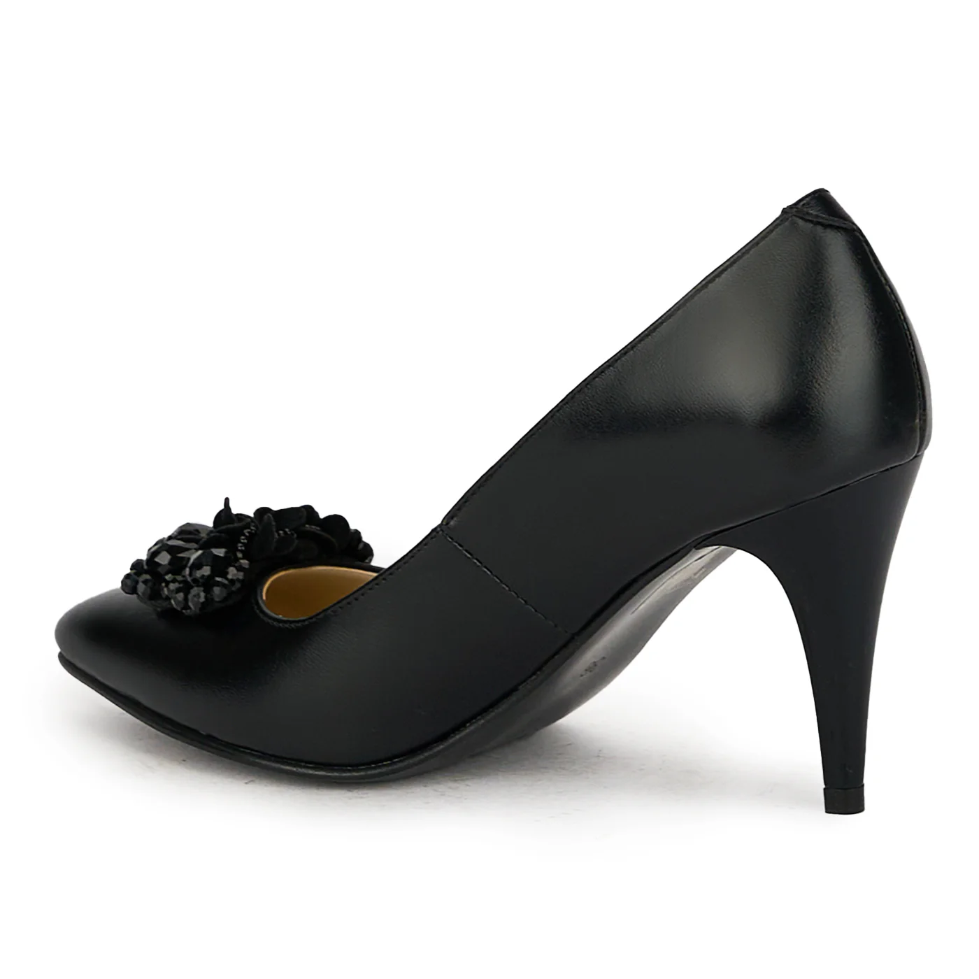 Pantofi dama din piele naturala neagra cu toc subtire 17526 - Image 2