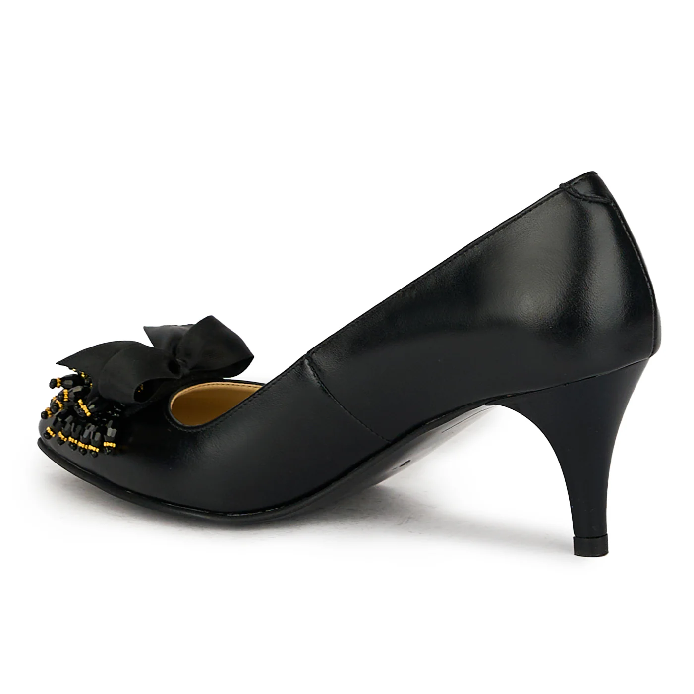 Pantofi dama din piele naturala neagra cu toc subtire 17528 - Image 2