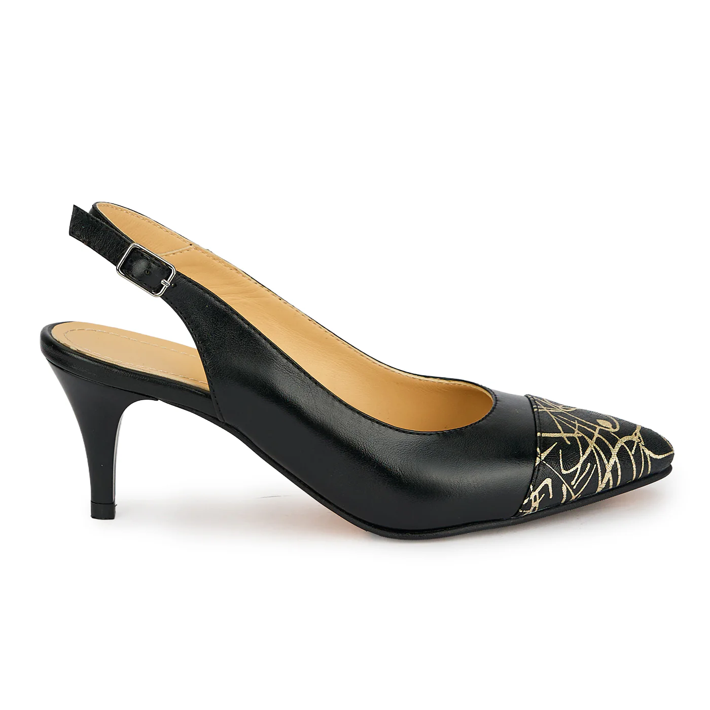 Pantofi dama din piele naturala neagra cu toc subtire 6.5 cm 19379