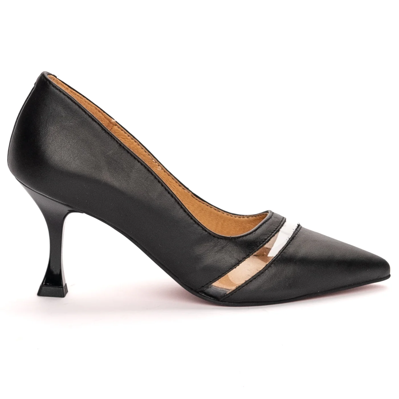 Pantofi dama din piele naturala neagra cu toc subtire 7.5 cm 13455