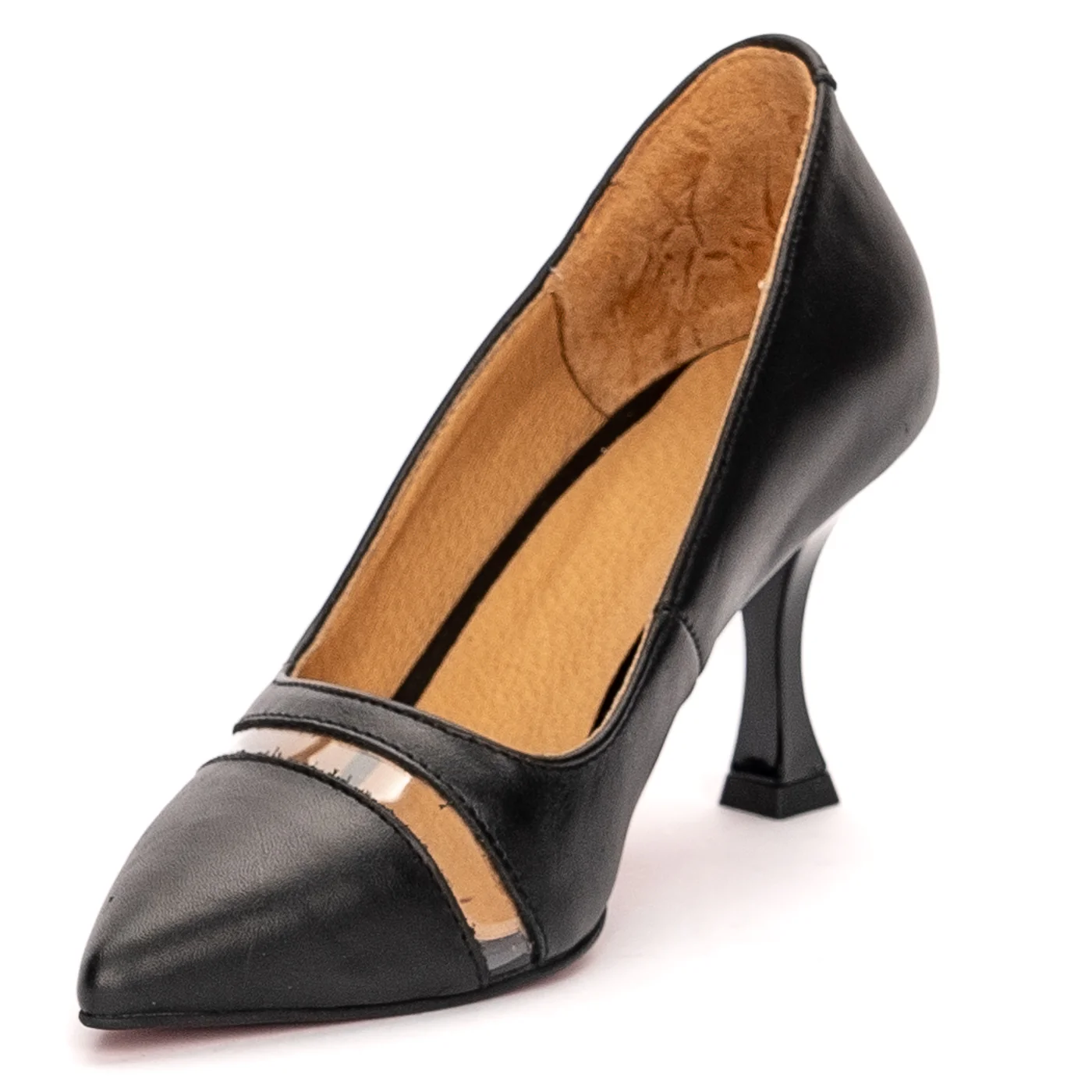 Pantofi dama din piele naturala neagra cu toc subtire 7.5 cm 13455 - Image 3