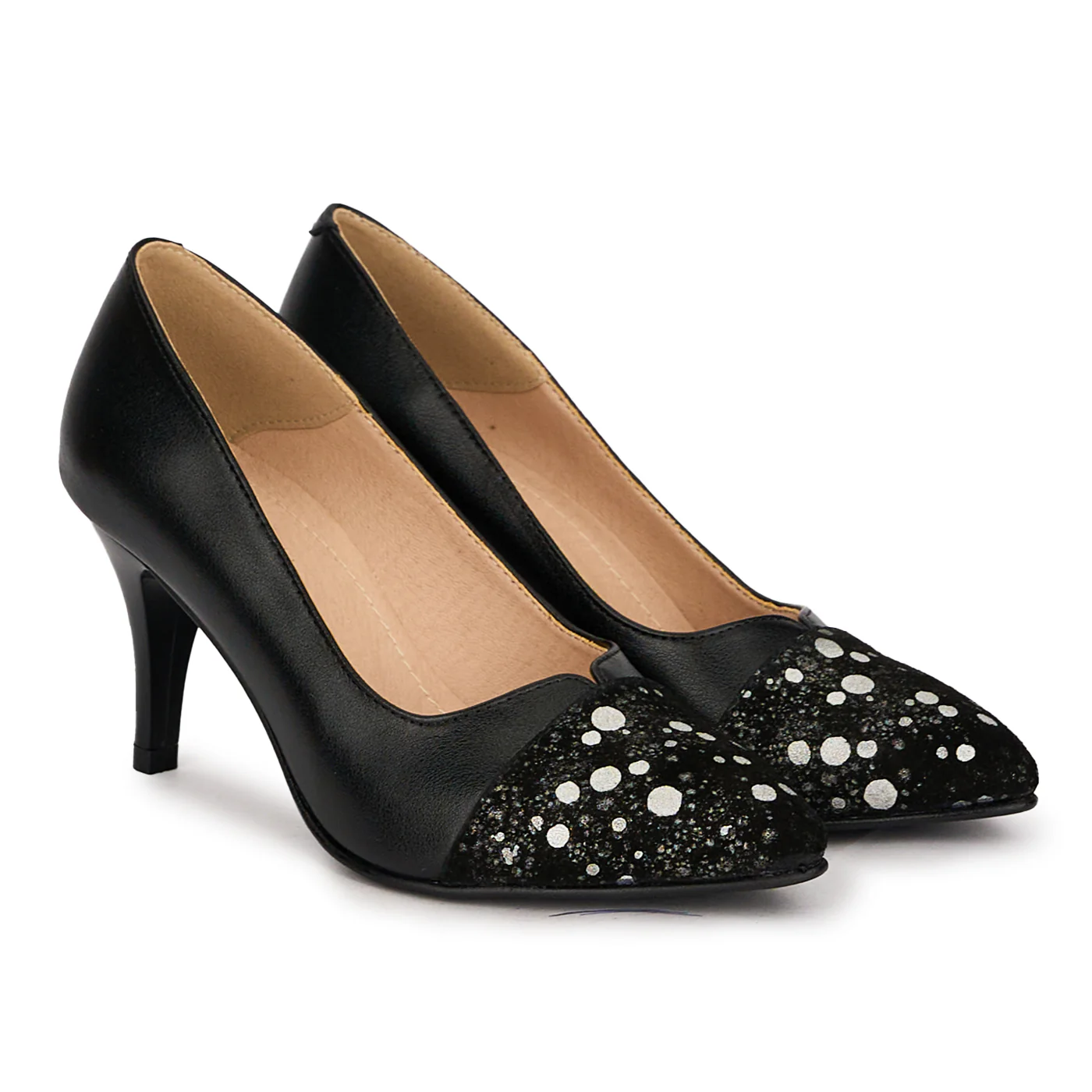 Pantofi dama din piele naturala neagra cu toc subtire 7.5 cm 18778 - Image 4