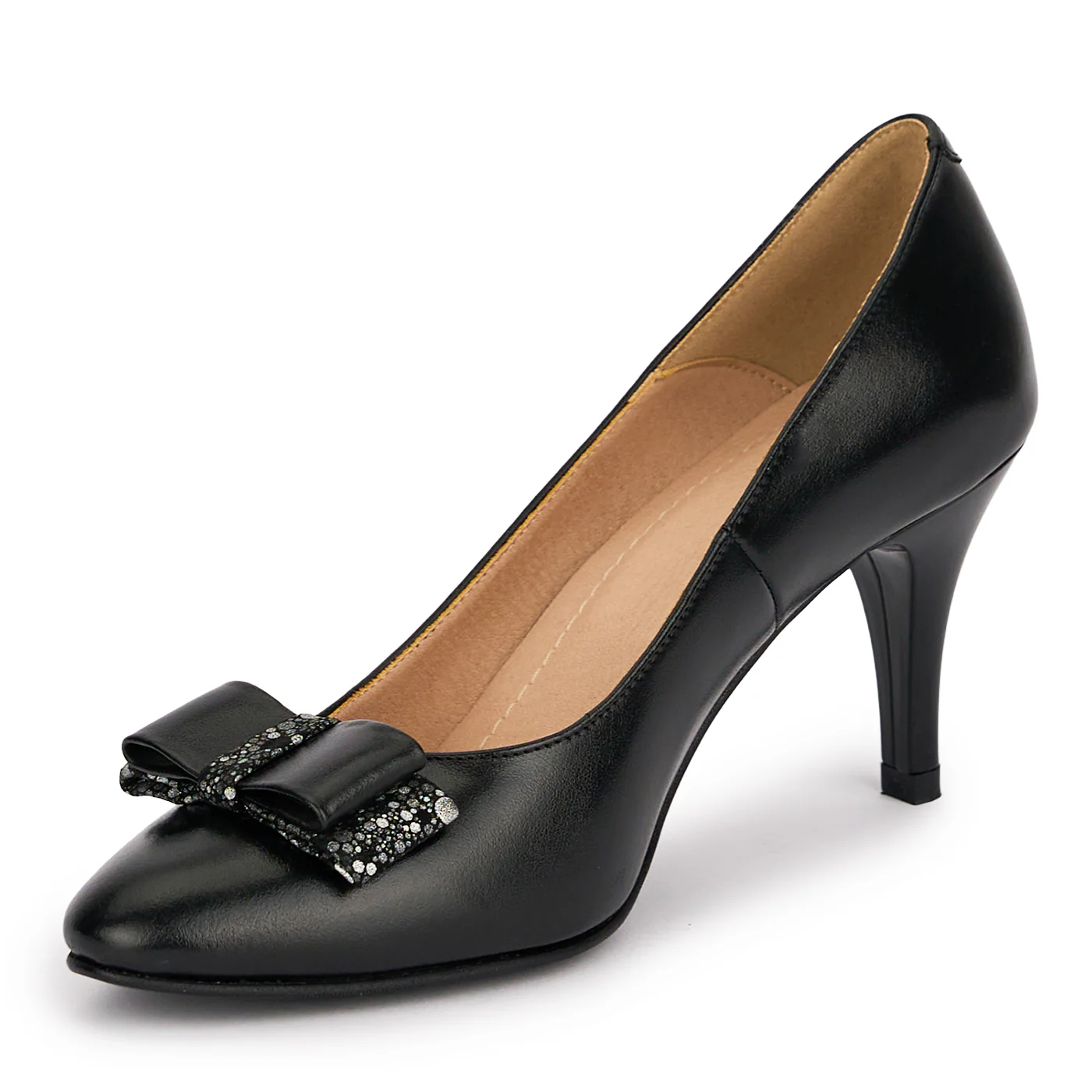 Pantofi dama din piele naturala neagra cu toc subtire 7.5 cm 18854 - Image 3