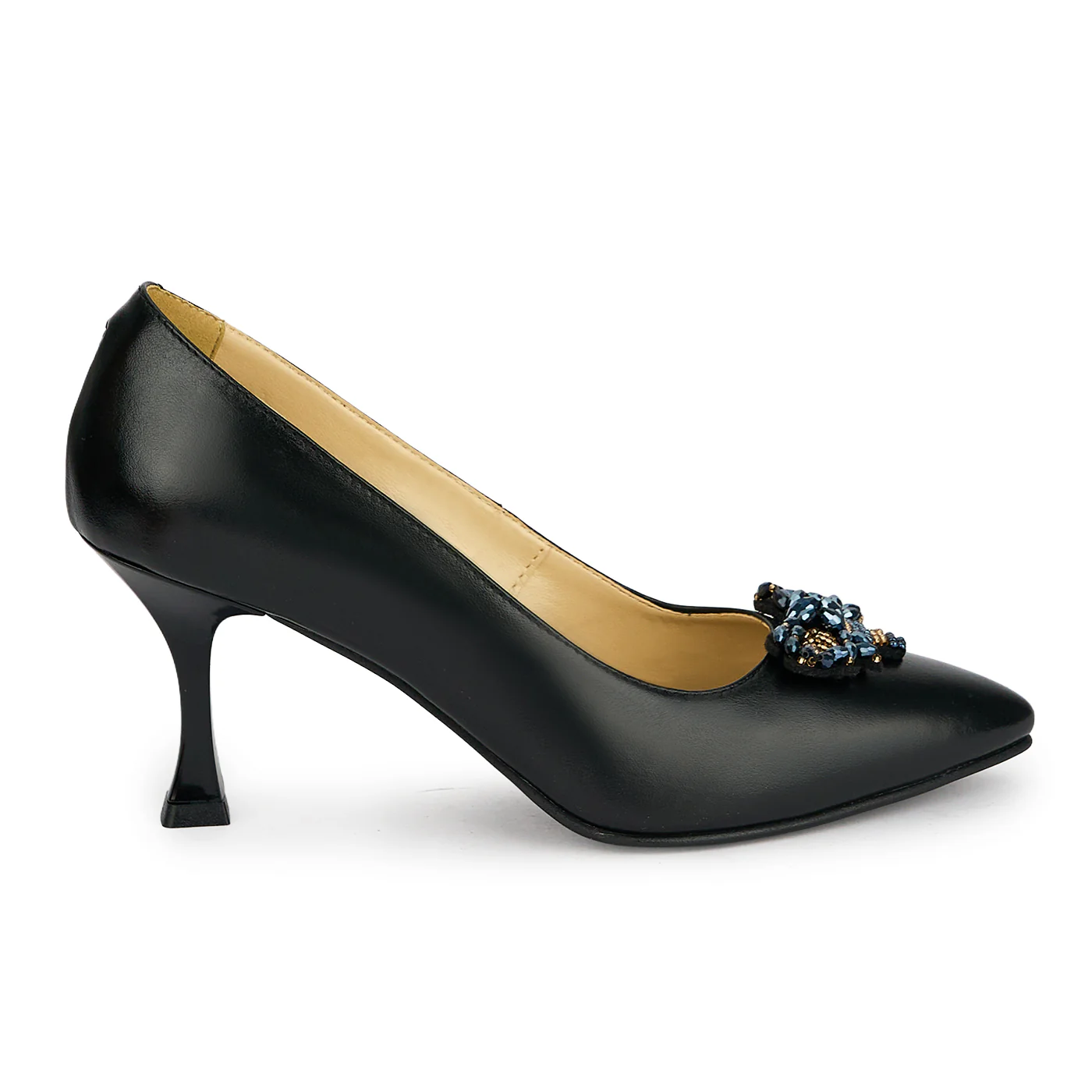 Pantofi dama din piele naturala neagra cu toc subtire 7.5 cm 19460