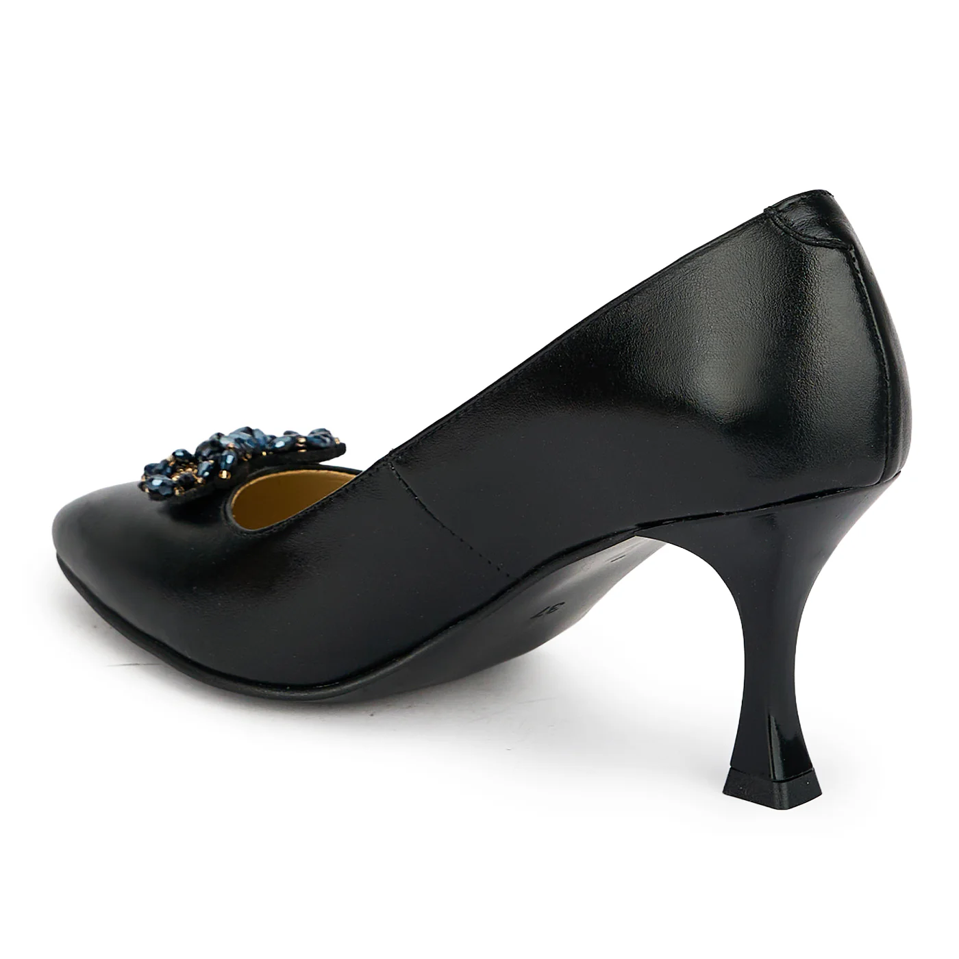 Pantofi dama din piele naturala neagra cu toc subtire 7.5 cm 19460 - Image 2