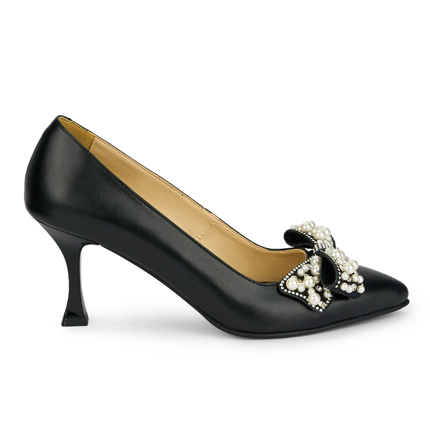 Pantofi dama din piele naturala neagra cu toc subtire 7.5 cm 19474