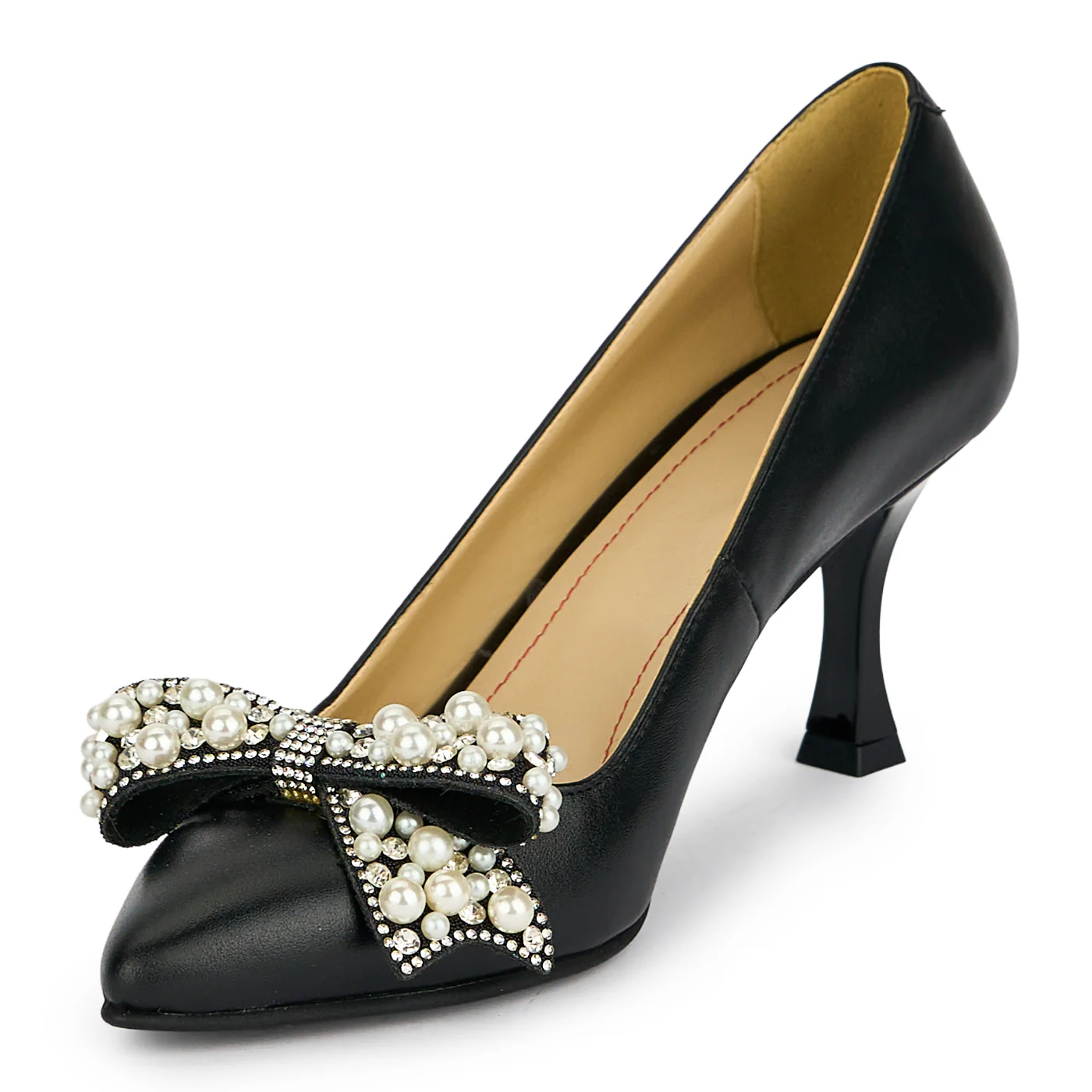 Pantofi dama din piele naturala neagra cu toc subtire 7.5 cm 19474 - Image 3