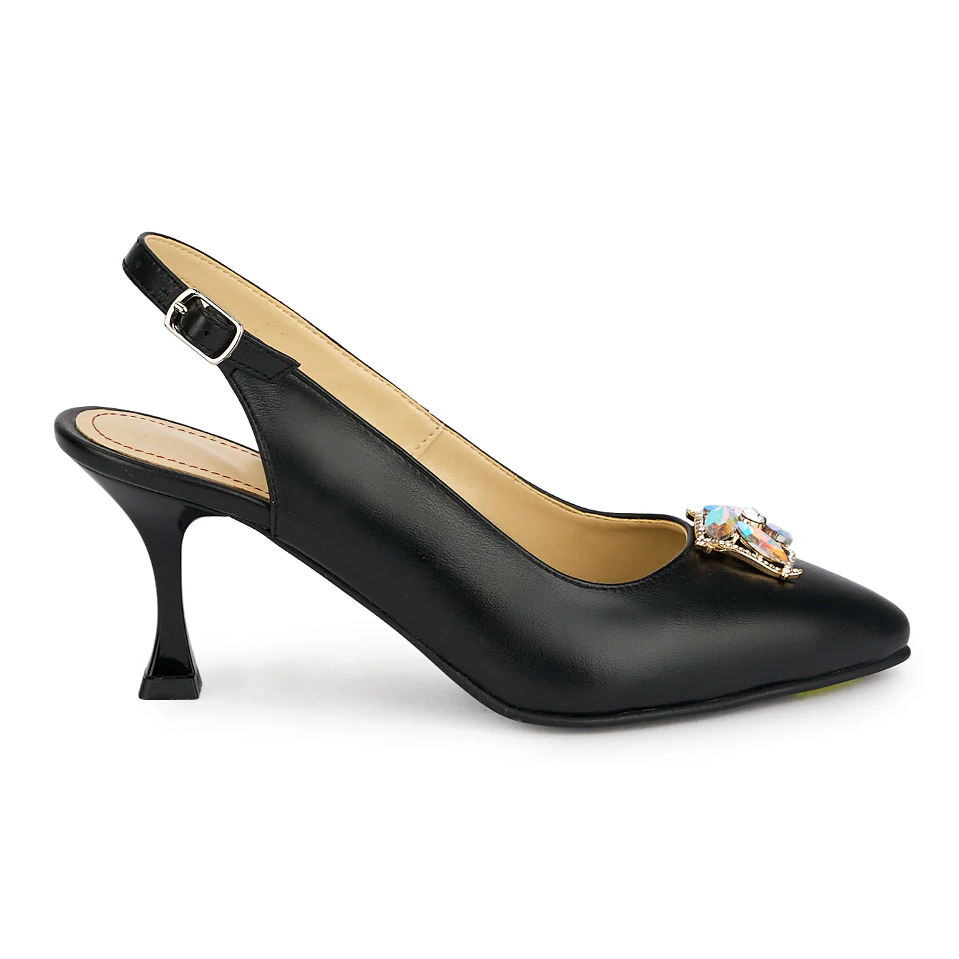 Pantofi dama din piele naturala neagra cu toc subtire 7.5 cm 19858
