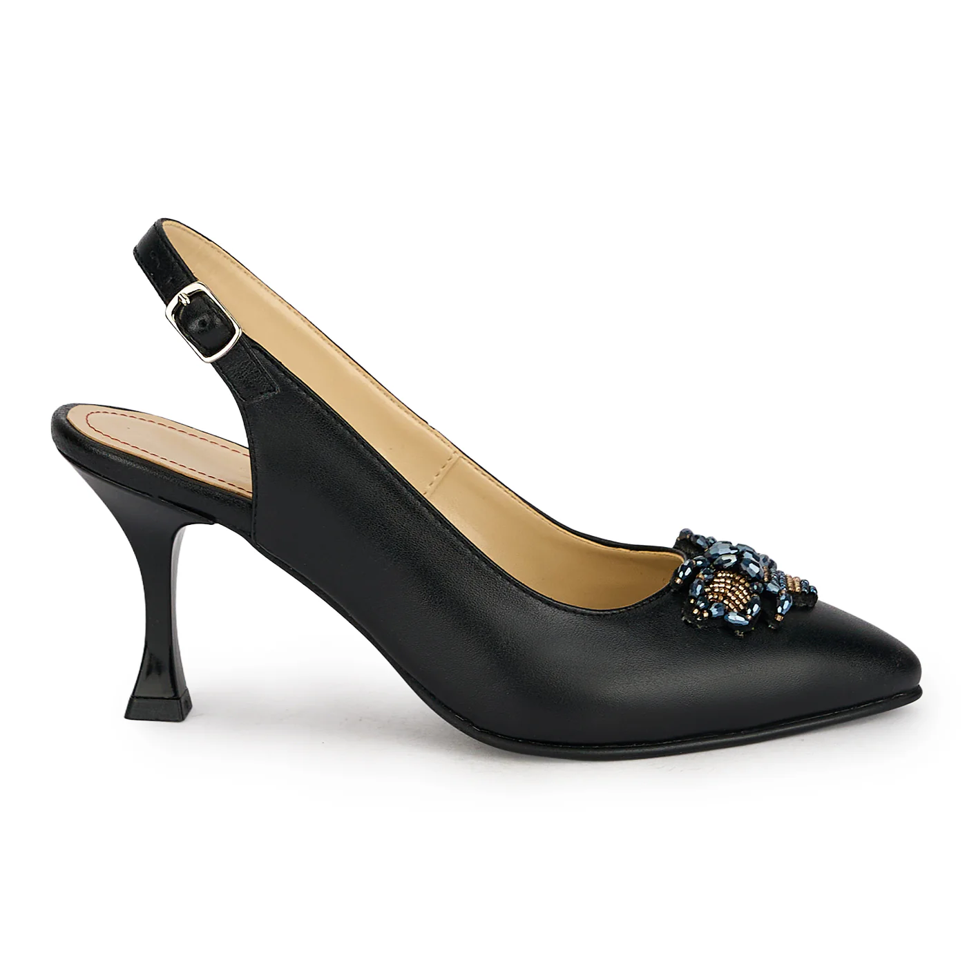 Pantofi dama din piele naturala neagra cu toc subtire 7.5 cm 19862