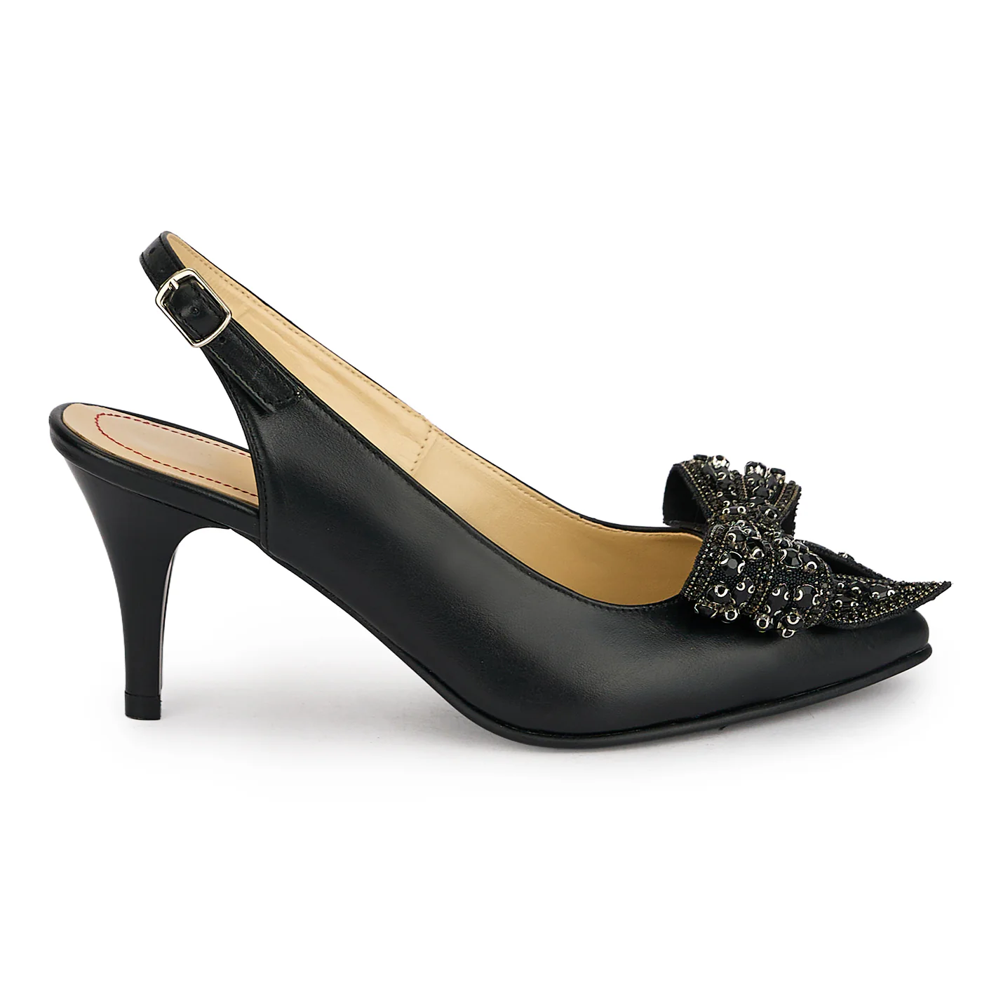 Pantofi dama din piele naturala neagra cu toc subtire 7.5 cm 19867