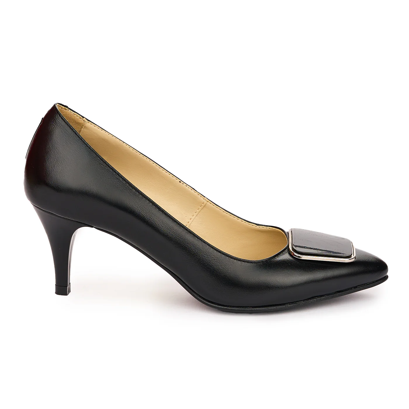 Pantofi dama din piele naturala neagra cu toc subtire 7 cm 13805