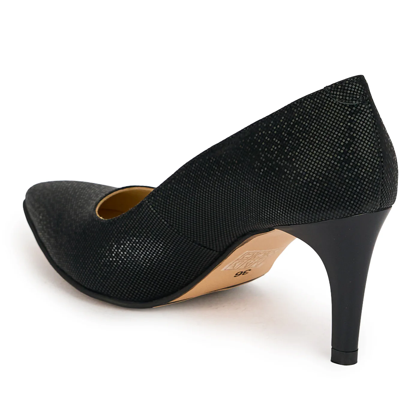 Pantofi dama din piele naturala neagra cu toc subtire 7 cm 19815 - Image 2