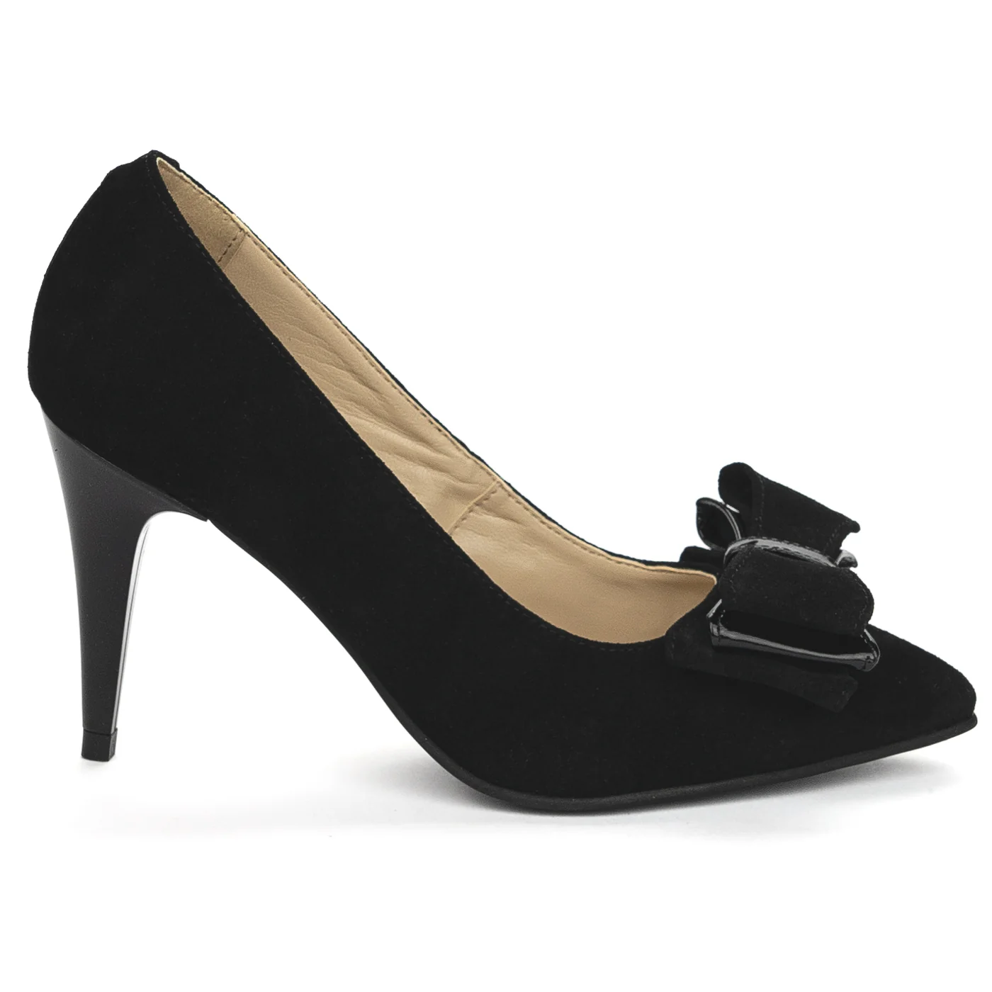 Pantofi dama din piele naturala neagra cu toc subtire 8.5 cm 13853