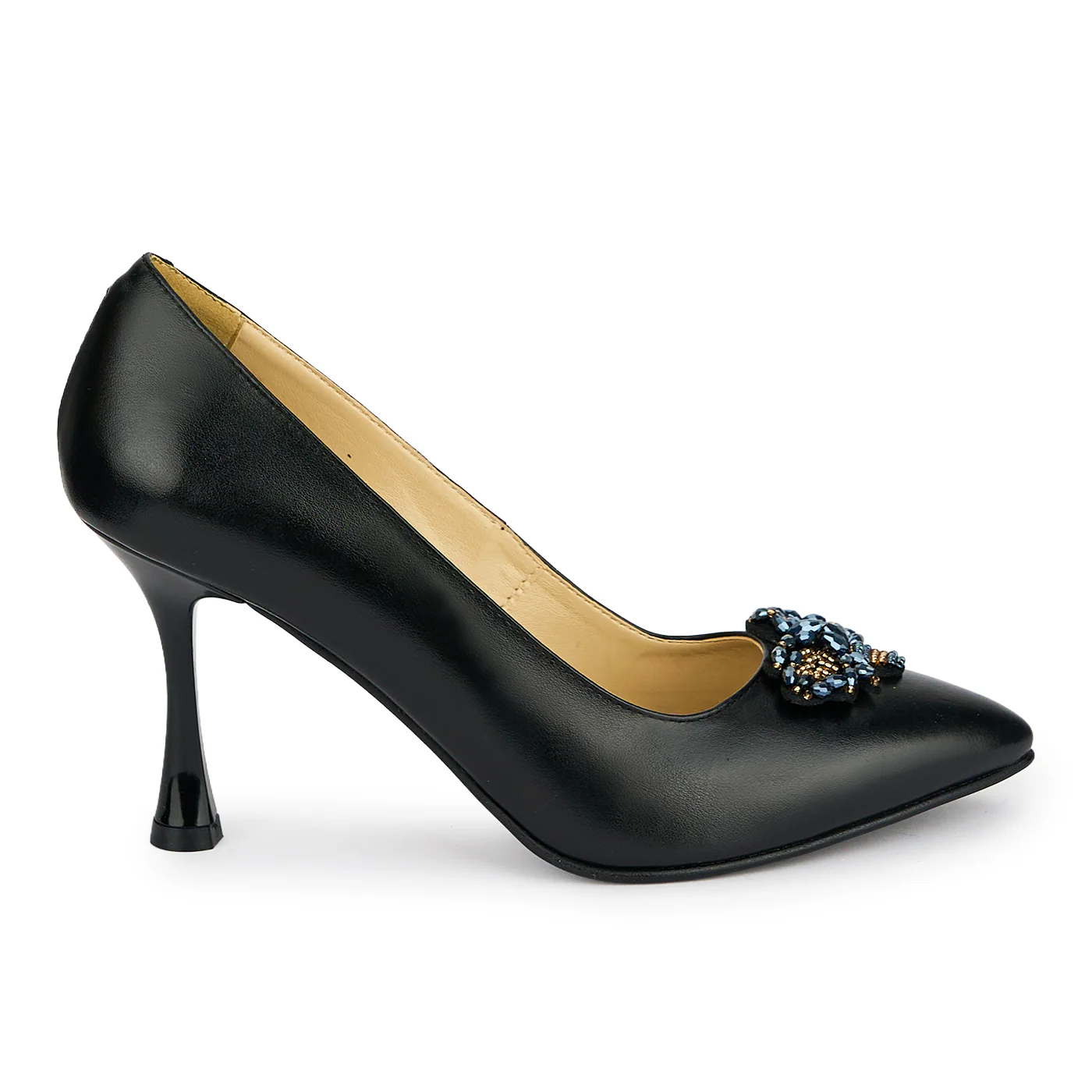 Pantofi dama din piele naturala neagra cu toc subtire 8.5 cm 19453