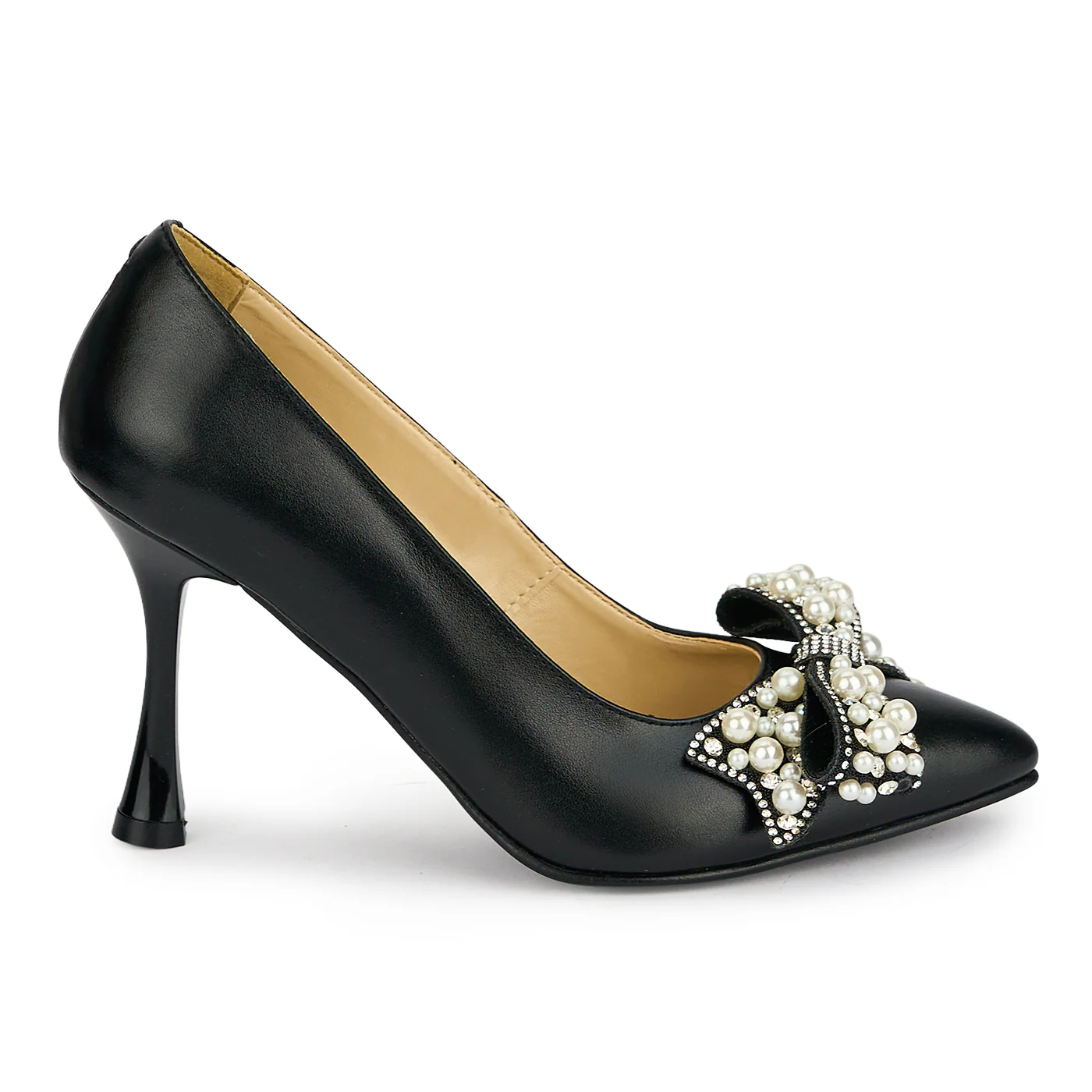 Pantofi dama din piele naturala neagra cu toc subtire 8.5 cm 19470