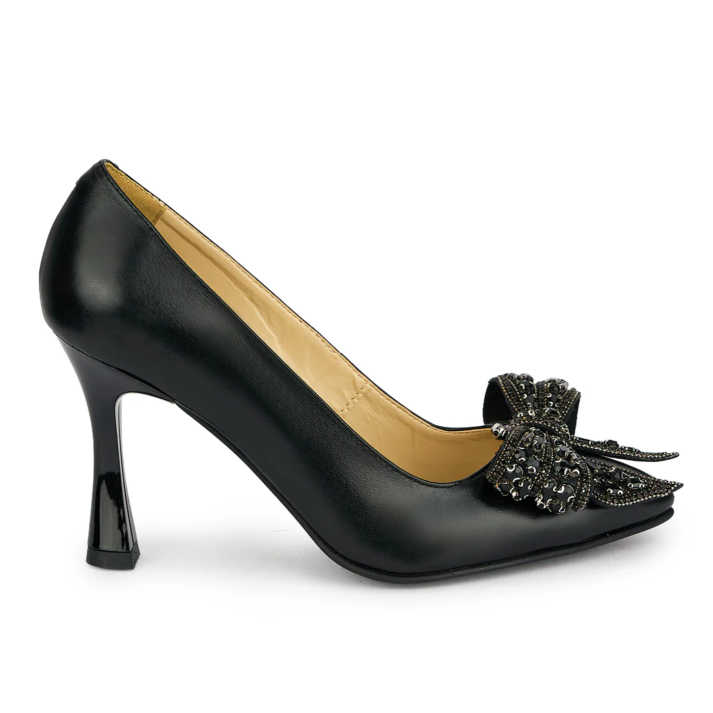 Pantofi dama din piele naturala neagra cu toc subtire 8.5 cm 19471