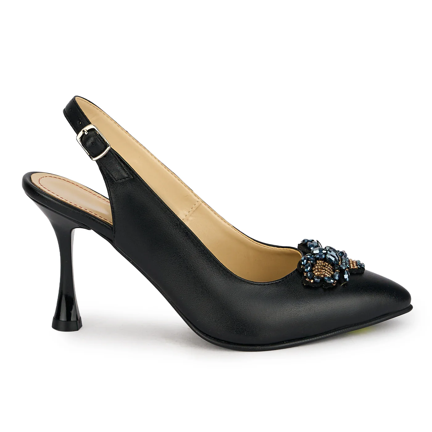 Pantofi dama din piele naturala neagra cu toc subtire 8.5 cm 19882