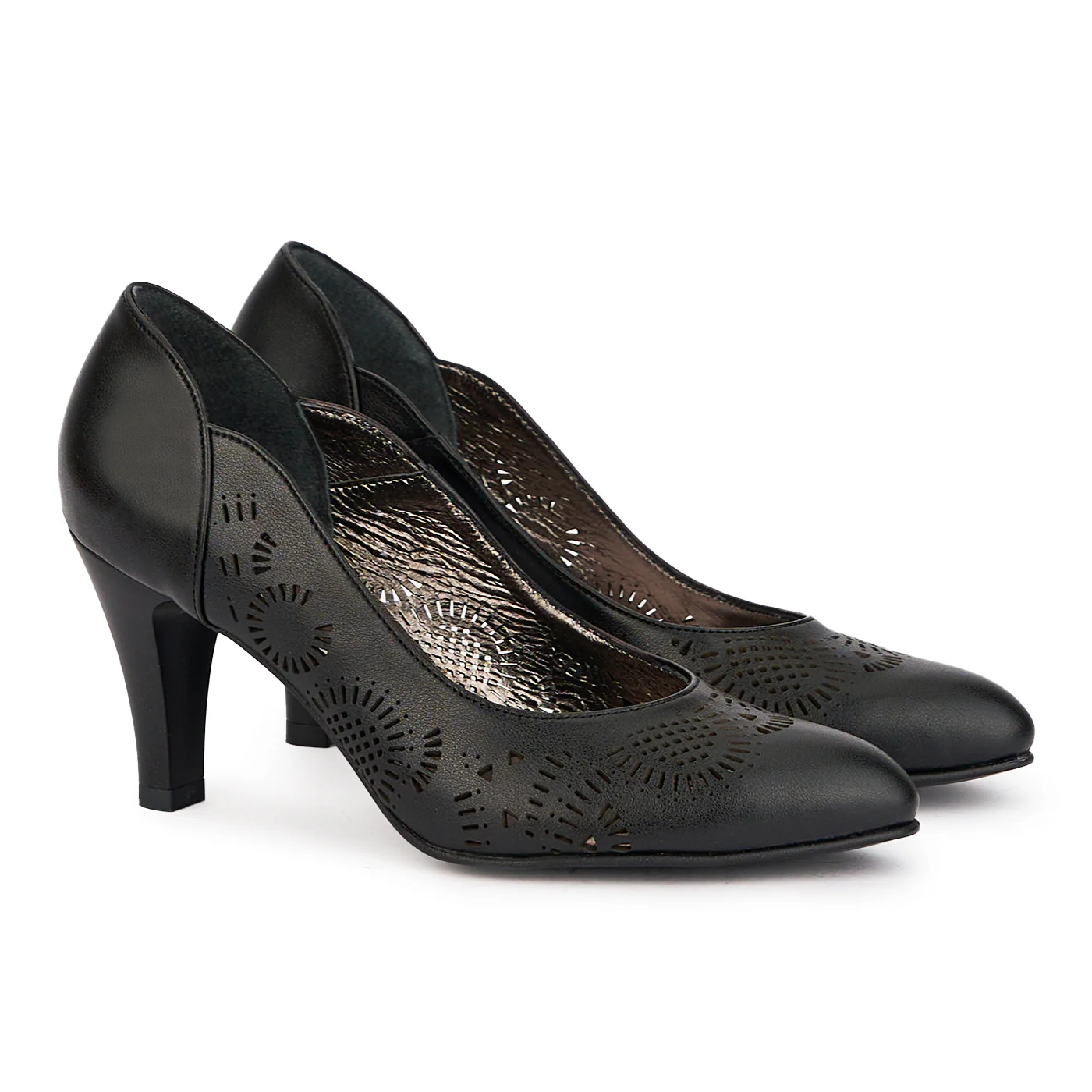 Pantofi dama din piele naturala neagra cu toc subtire 8 cm 17165 - Image 4