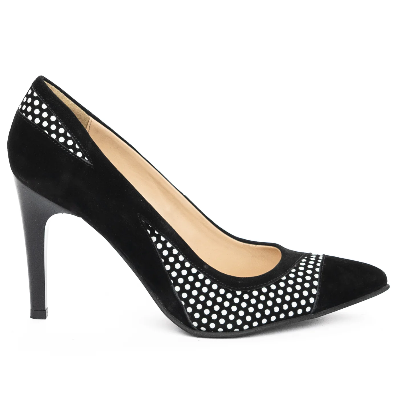 Pantofi dama din piele naturala neagra cu toc subtire 9.5 cm 13927