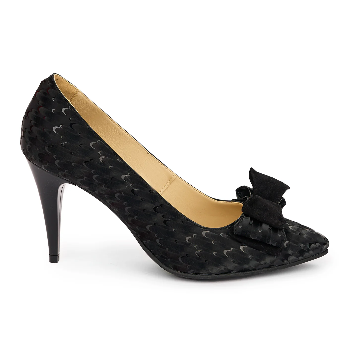 Pantofi dama din piele naturala neagra cu toc subtire 9 cm 13808