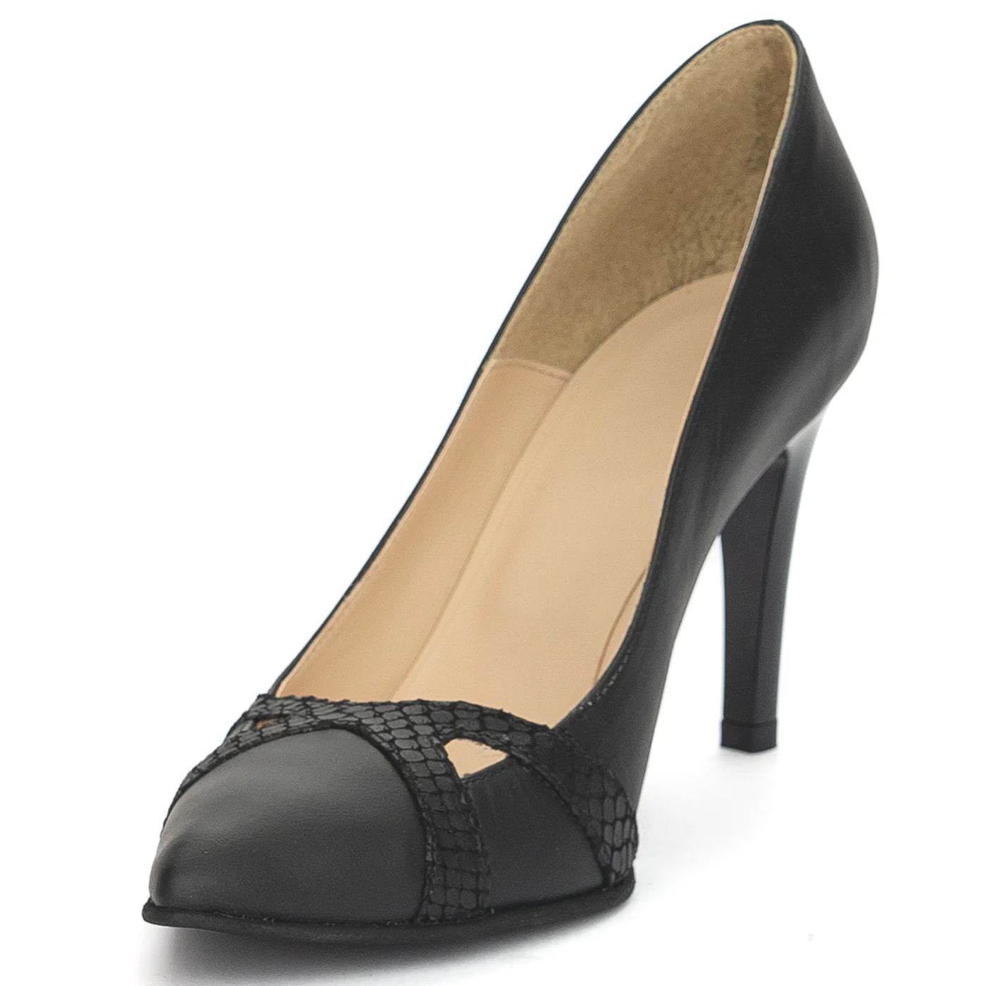 Pantofi dama din piele naturala neagra cu toc subtire 9 cm 13892 - Image 3