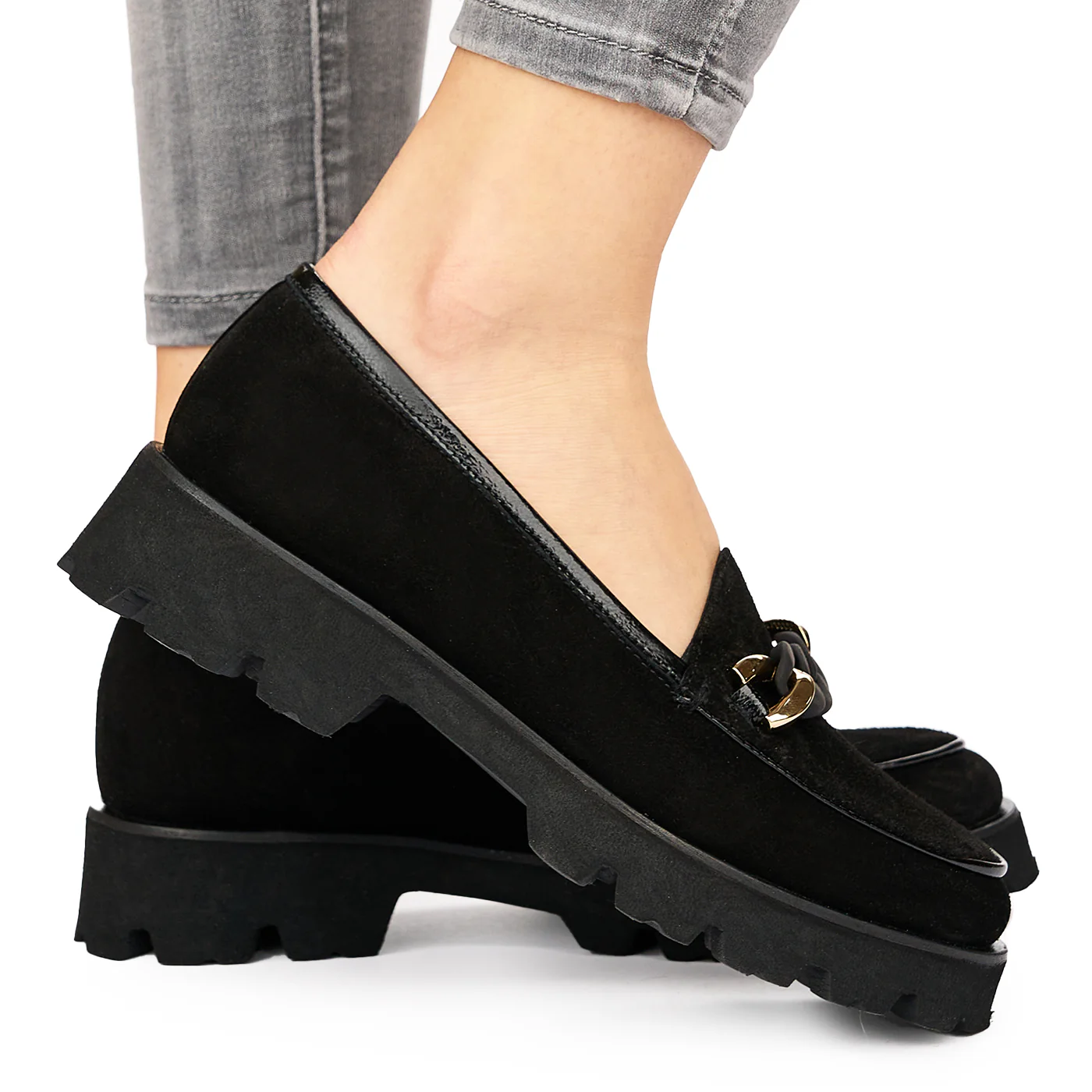Pantofi Dama Din Piele Naturala neagra Fara Siret 8102