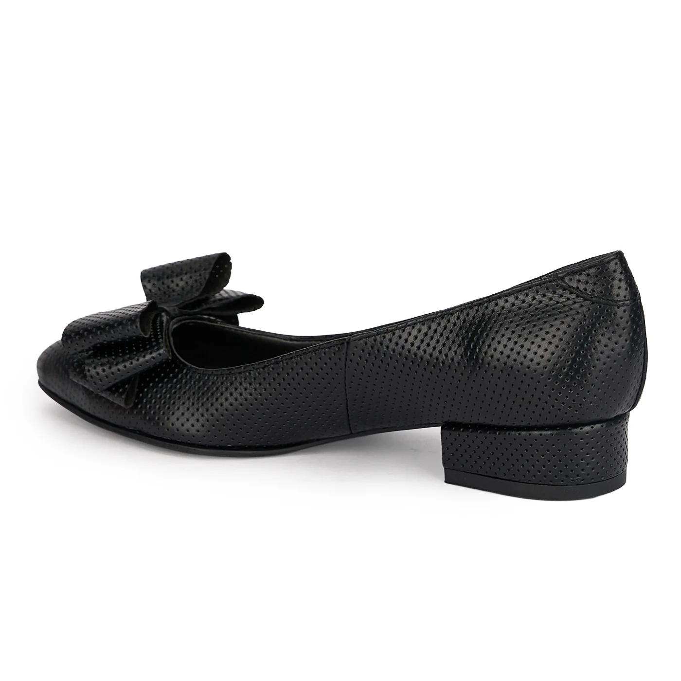 Pantofi dama din piele naturala neagra perforata cu toc gros 3 cm 18883 - Image 2