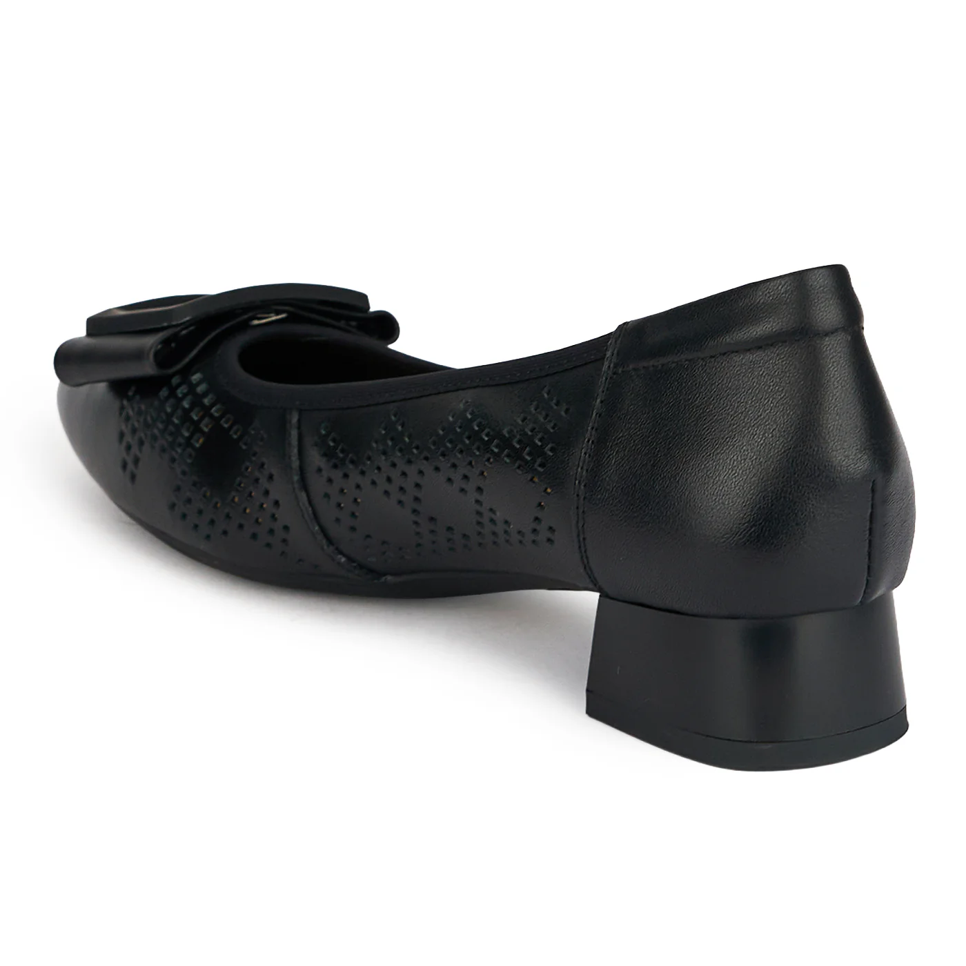 Pantofi dama din piele naturala neagra perforata cu toc mic 3 cm 19592 - Image 2