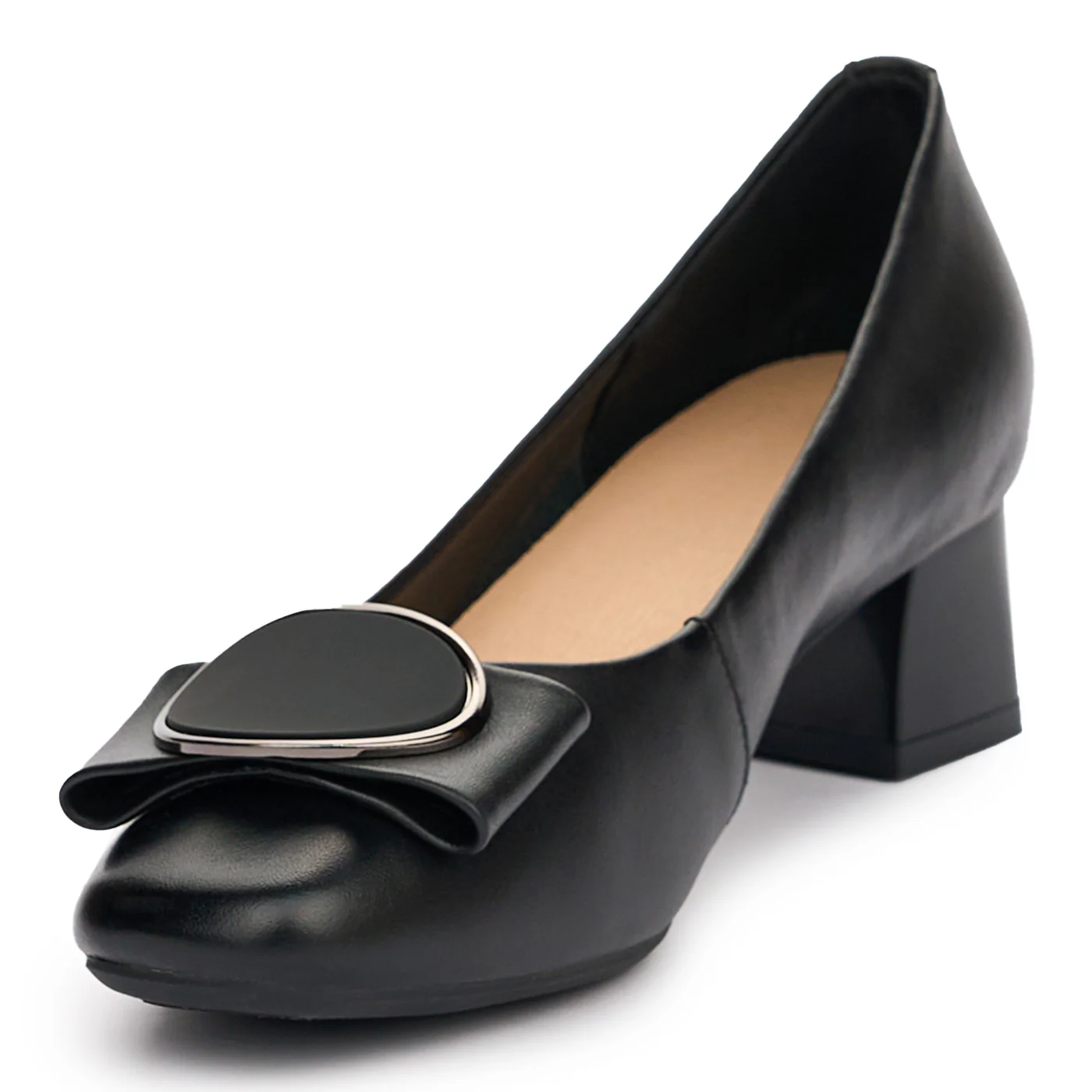 Pantofi dama din piele naturala neagra toc de 4cm 13099 - Image 3