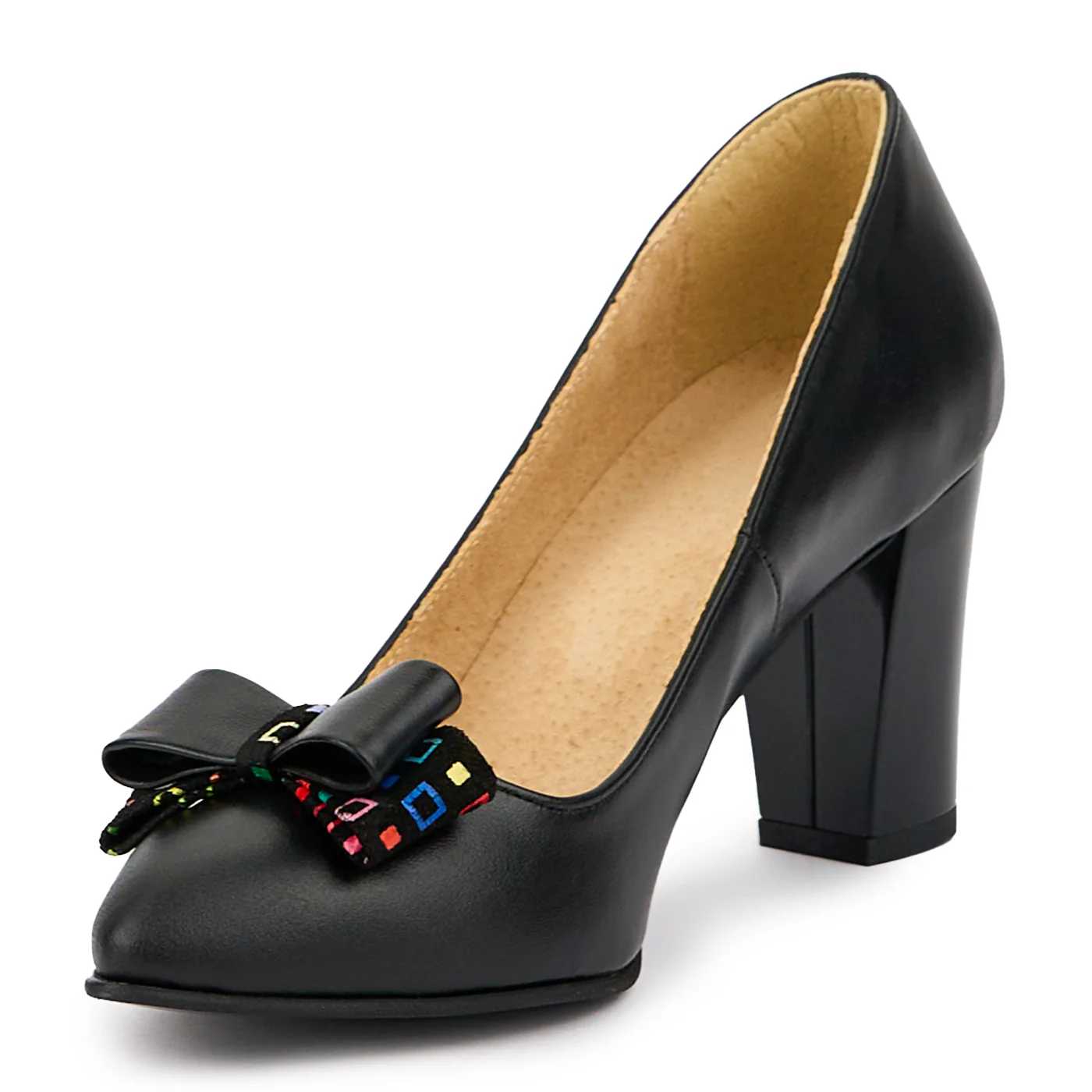 Pantofi dama din piele naturala negru cu toc gros 7.5 cm 14688 - Image 3