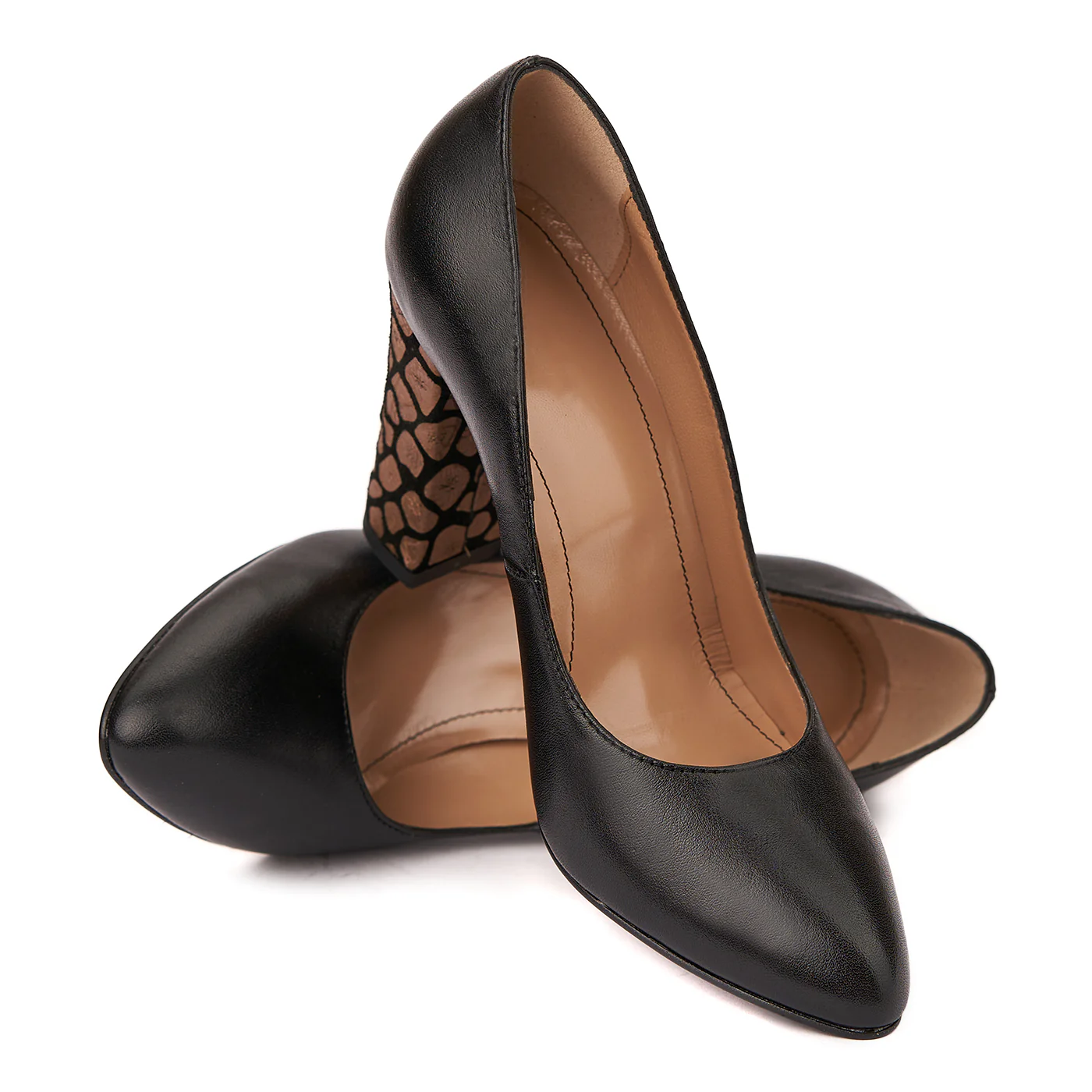 Pantofi dama din piele naturala negru toc imbracat 4428 - Image 4