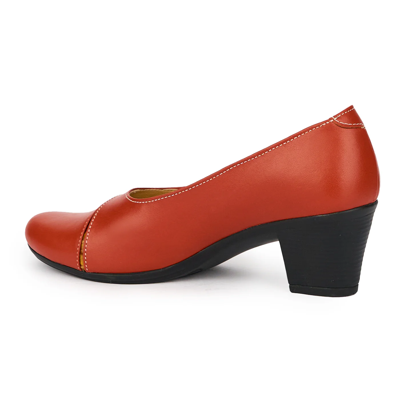 Pantofi dama din piele naturala porticaliu-caramiziu cu toc 6 cm 15328 - Image 2