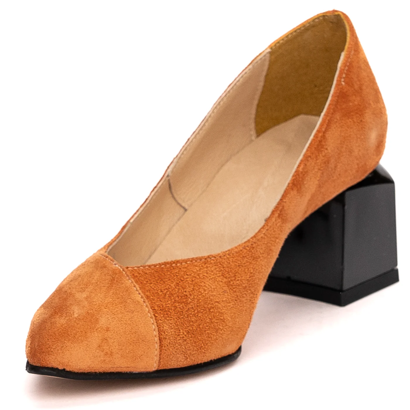 Pantofi dama din piele naturala portocalie cu toc gros 5.5 cm 13529 - Image 3