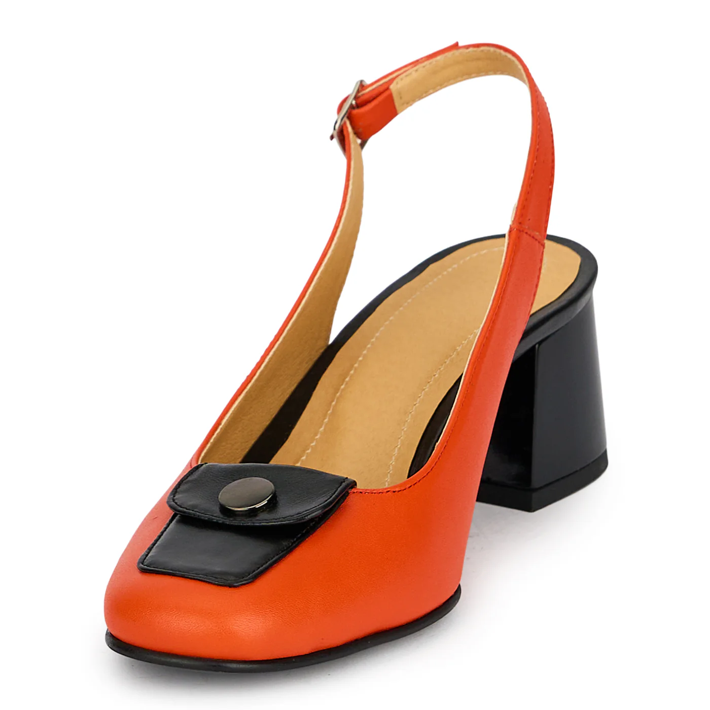 Pantofi dama din piele naturala portocalie cu toc gros 5.5 cm 19842 - Image 3