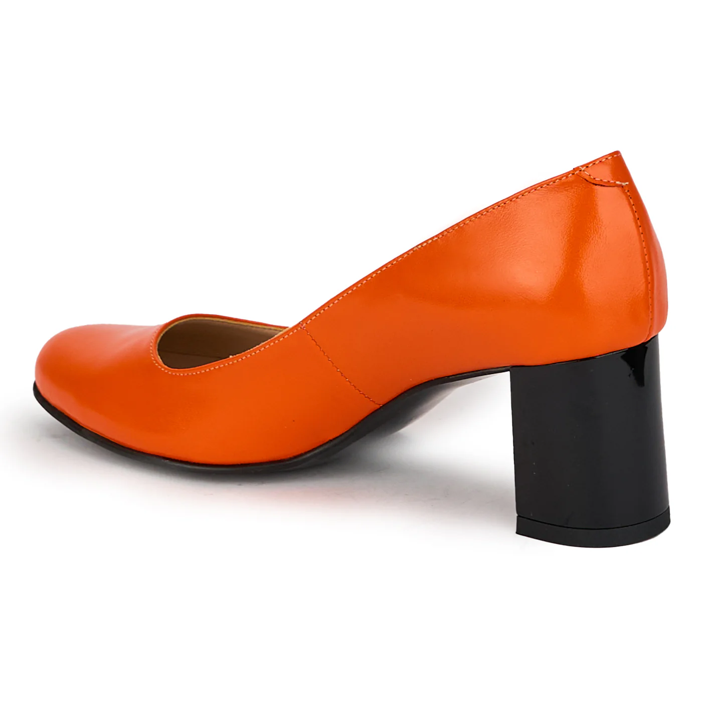Pantofi dama din piele naturala portocalie cu toc gros 6.5 cm 18120 - Image 2