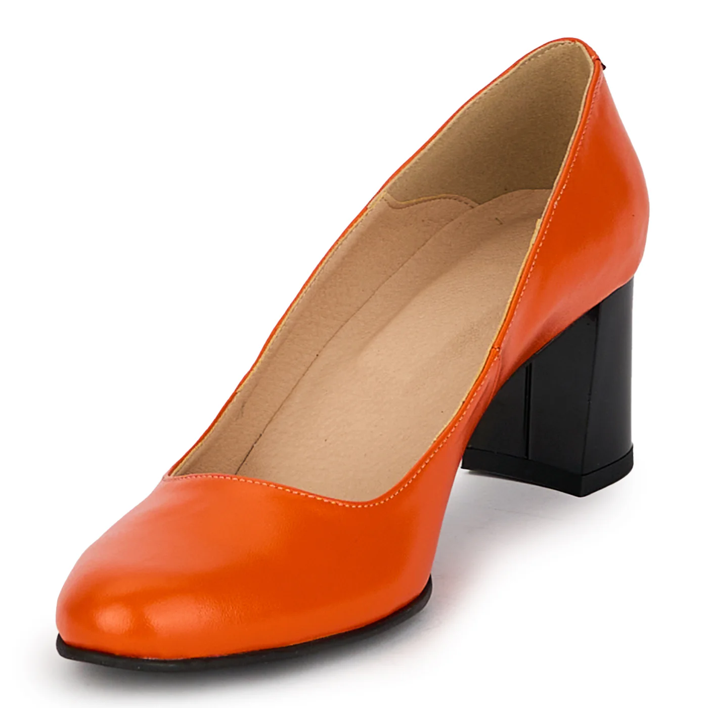 Pantofi dama din piele naturala portocalie cu toc gros 6.5 cm 18120 - Image 3