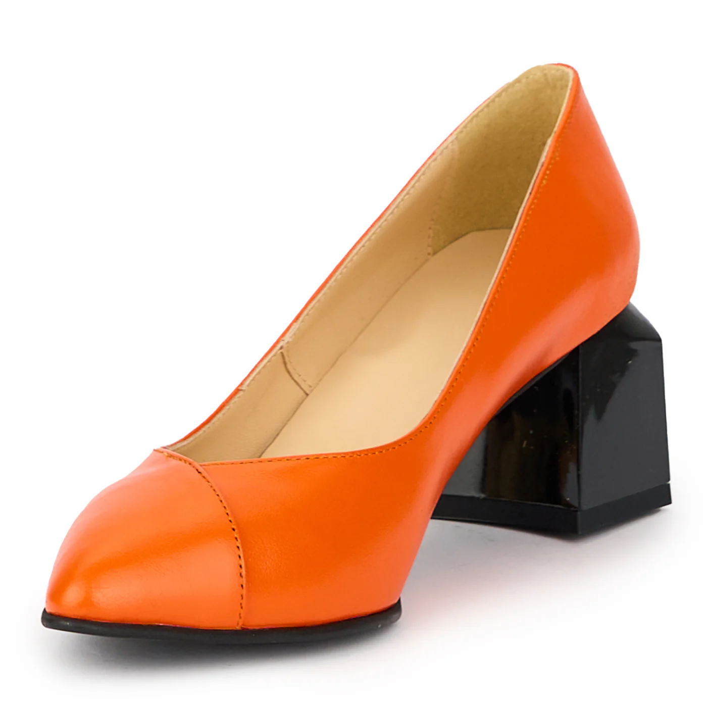 Pantofi dama din piele naturala portocalie cu toc gros 6 cm 15262 - Image 3