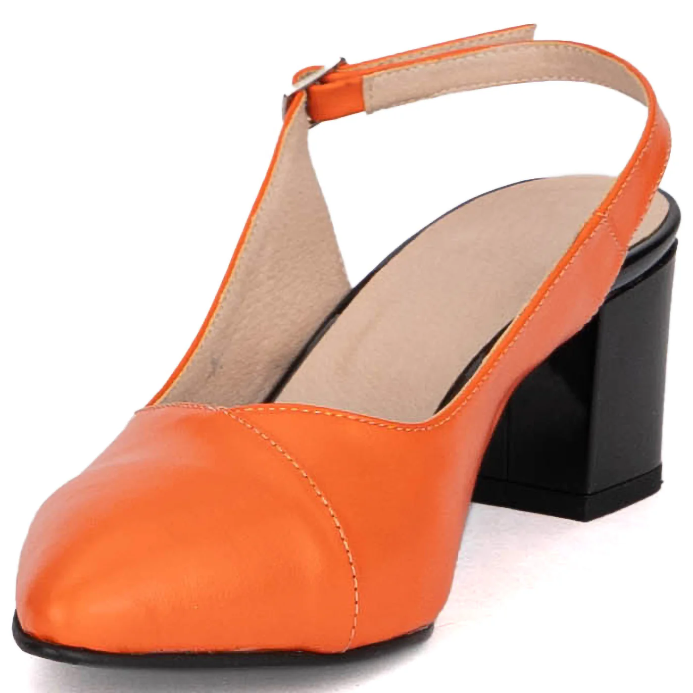 Pantofi dama din piele naturala portocalie cu toc gros 6 cm 18810 - Image 3