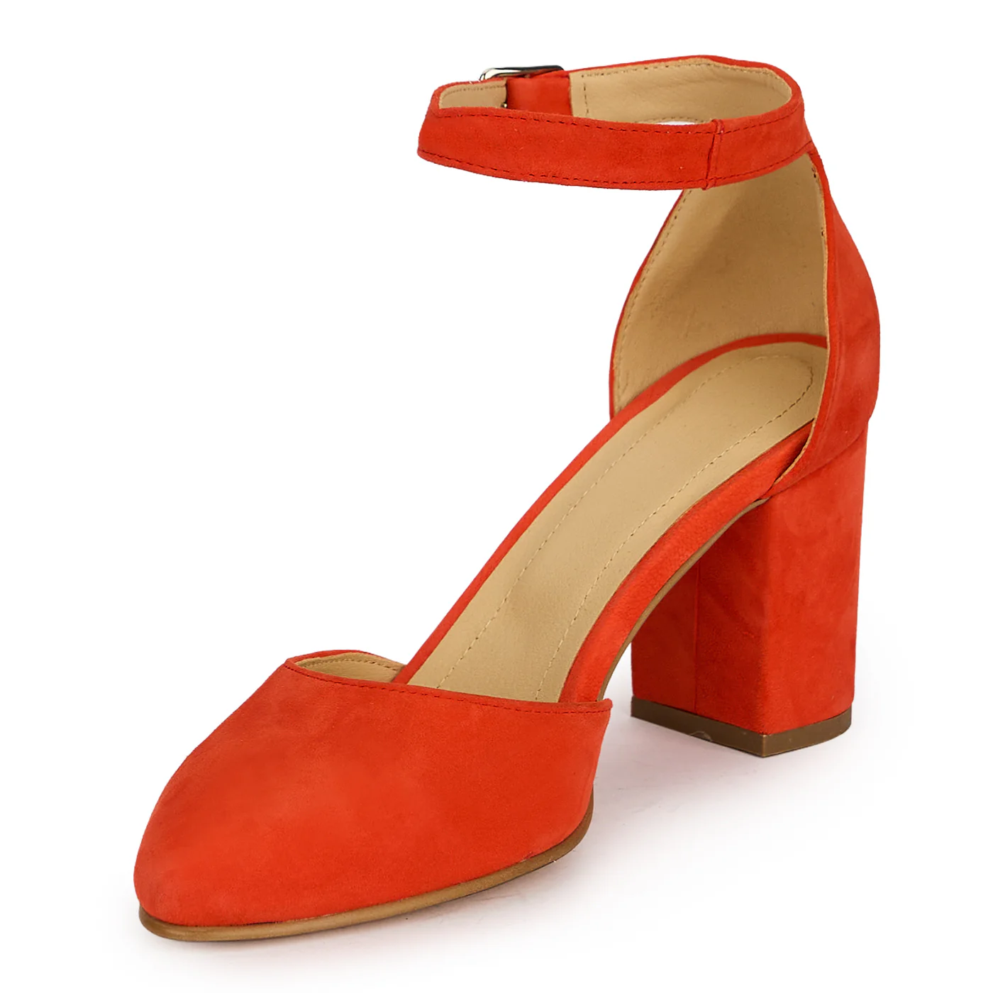 Pantofi dama din piele naturala portocalie cu toc gros 7.5 cm 19421 - Image 3