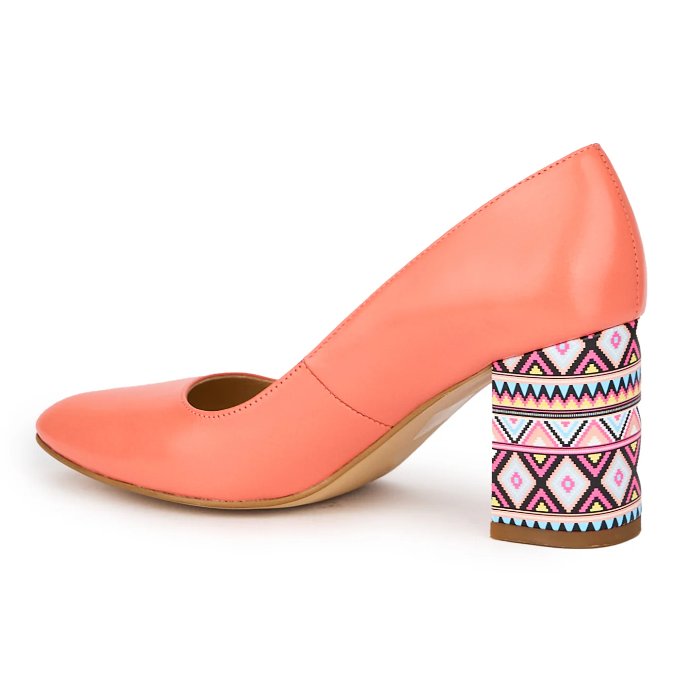 Pantofi dama din piele naturala portocaliu-coral cu toc gros 8 cm 15487 - Image 2