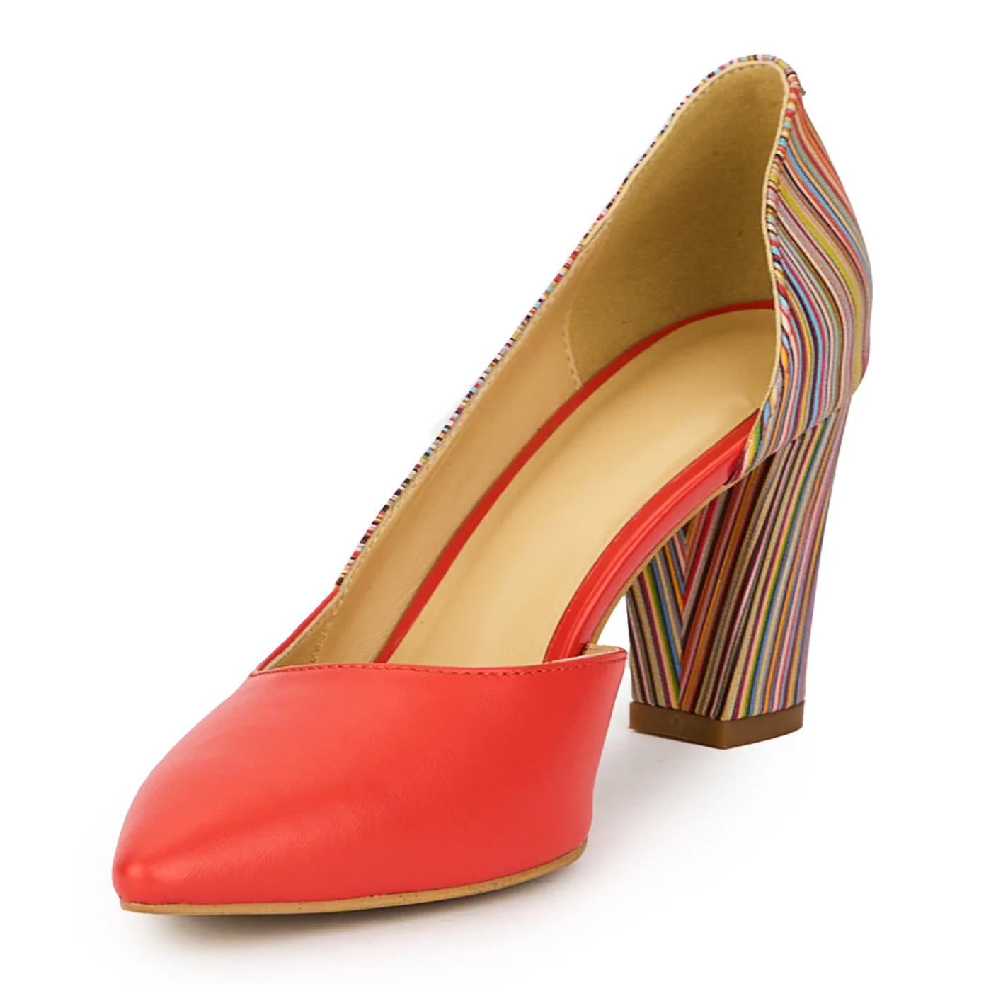 Pantofi dama din piele naturala portocaliu-coral cu toc gros 8 cm 15549 - Image 3