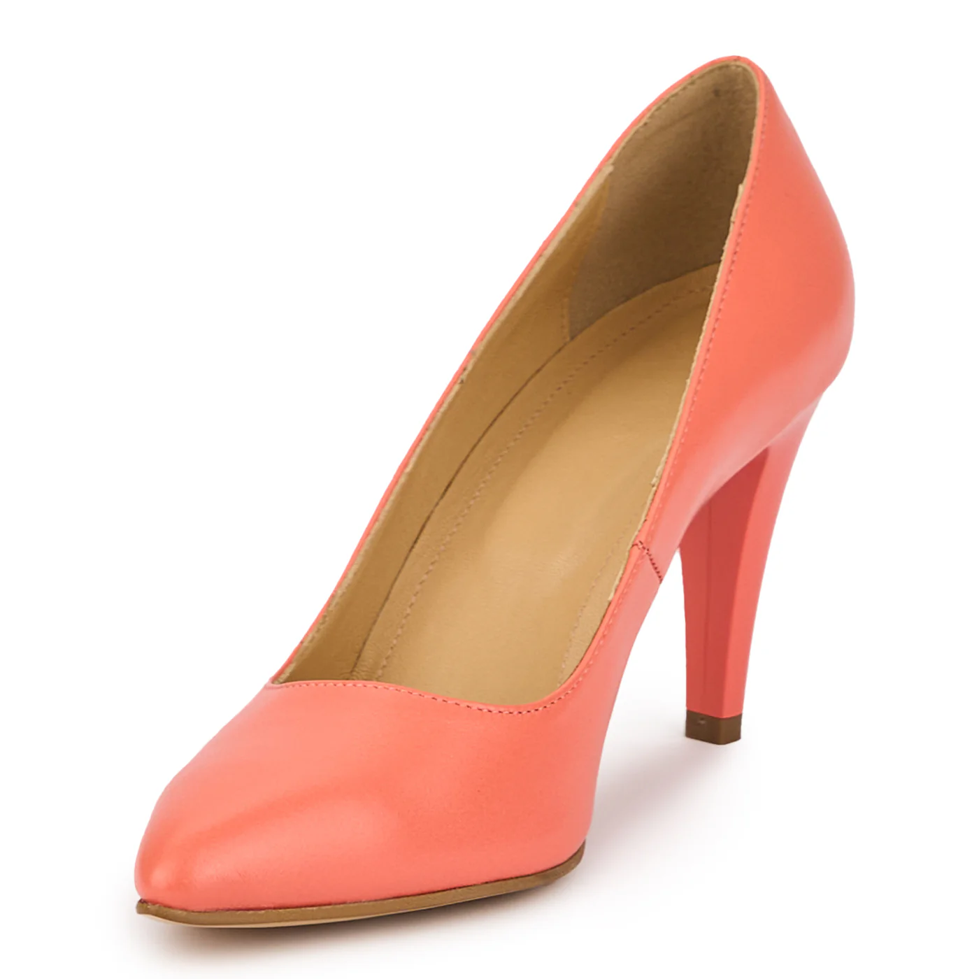 Pantofi dama din piele naturala portocaliu-coral cu toc subtire 9 cm 15271 - Image 4