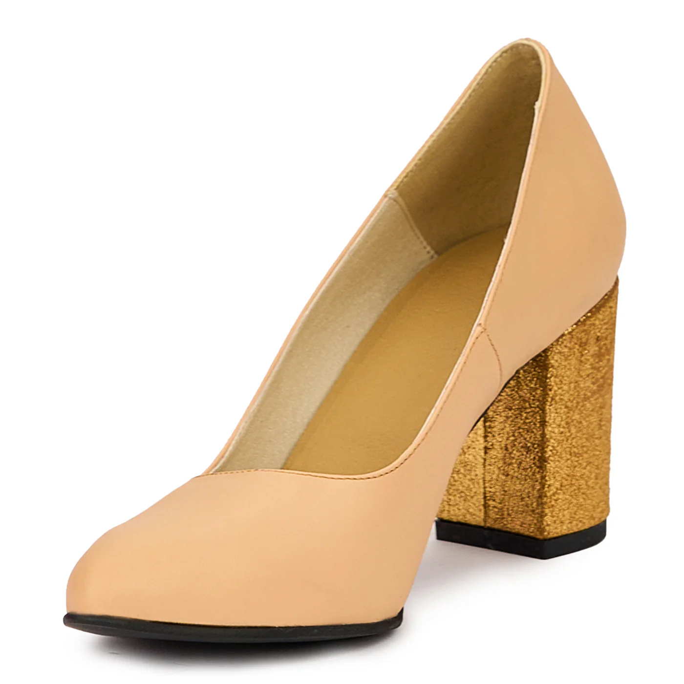 Pantofi dama din piele naturala portocaliu-piersica cu toc gros 8 cm 14428 - Image 3