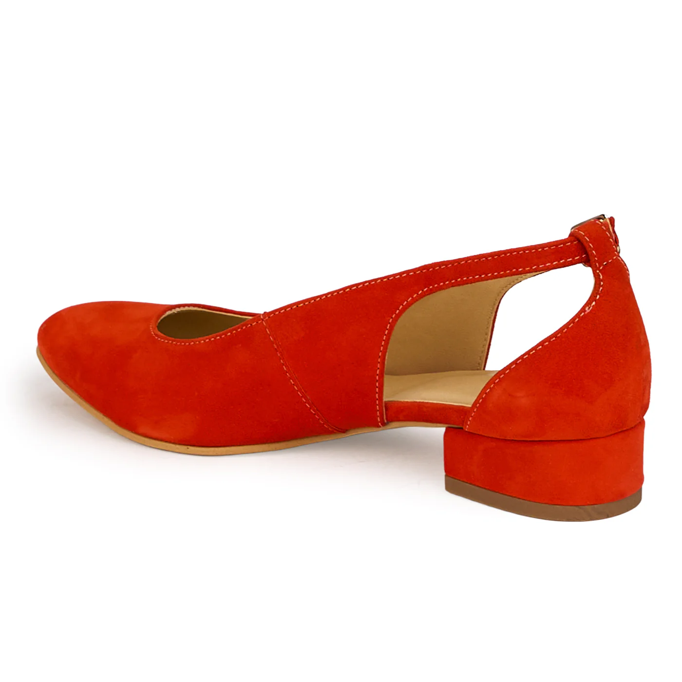 Pantofi dama din piele naturala rosie corai decupati lateral cu toc mic 3 cm 18426 - Image 2