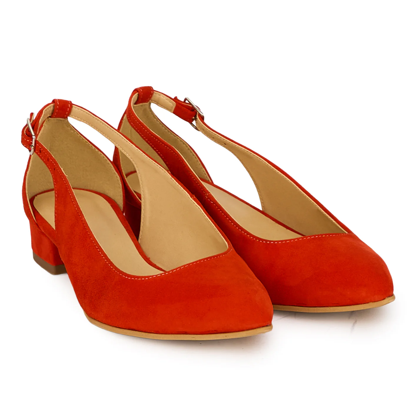 Pantofi dama din piele naturala rosie corai decupati lateral cu toc mic 3 cm 18426 - Image 4