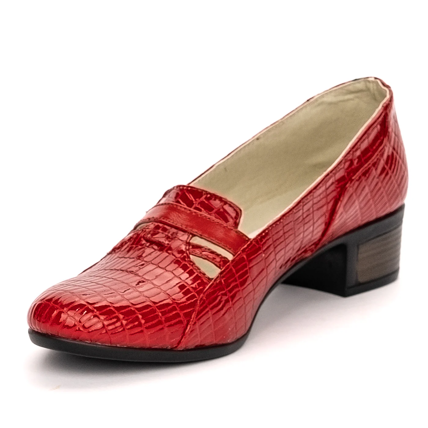 Pantofi dama din piele naturala rosie cu toc 3.5 cm 13422 - Image 3