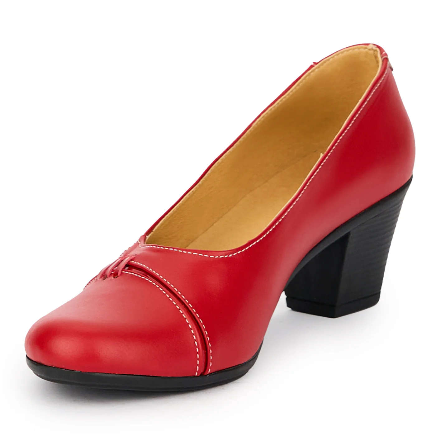 Pantofi dama din piele naturala rosie cu toc 6 cm 15327 - Image 3