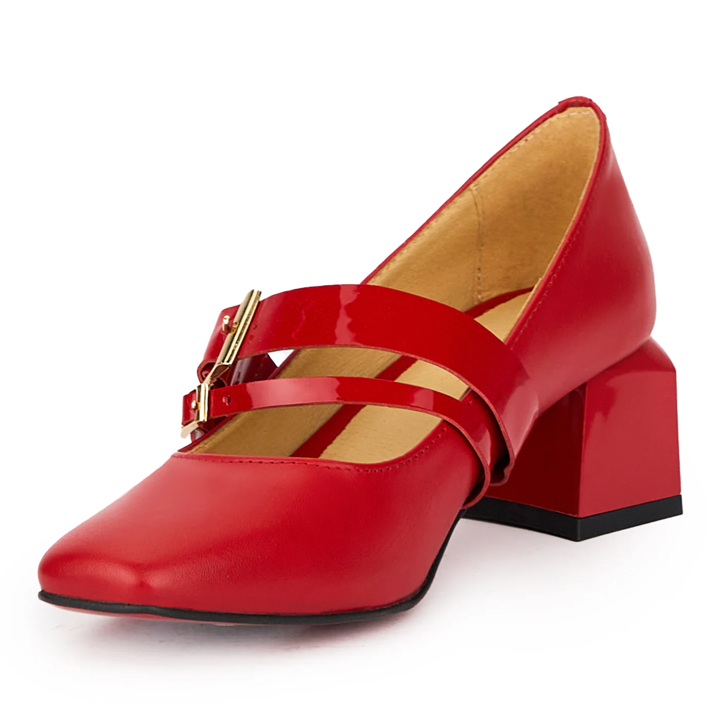Pantofi dama din piele naturala rosie cu toc gros 5.5 cm 15441 - Image 3